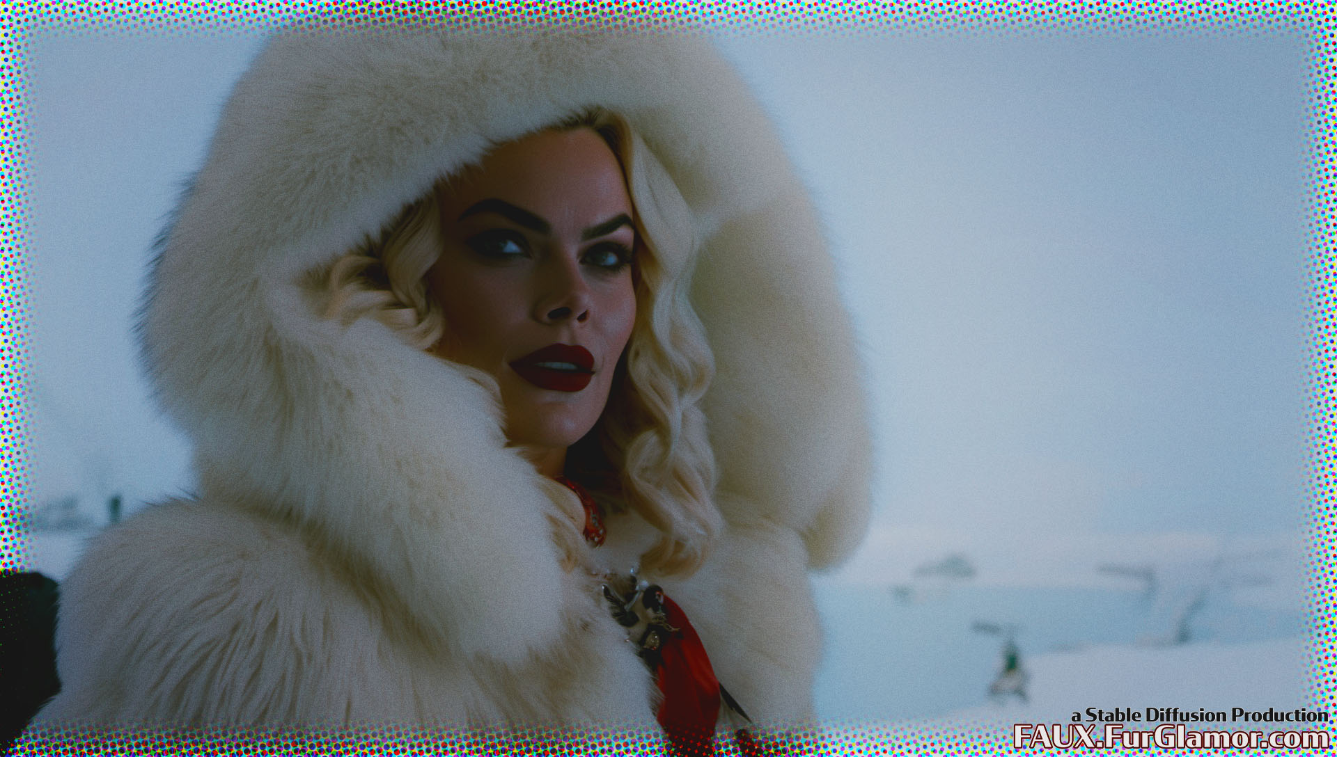 Stable Diffusion Render of Margo Robbie as Harley Quinn in a Fur Coat