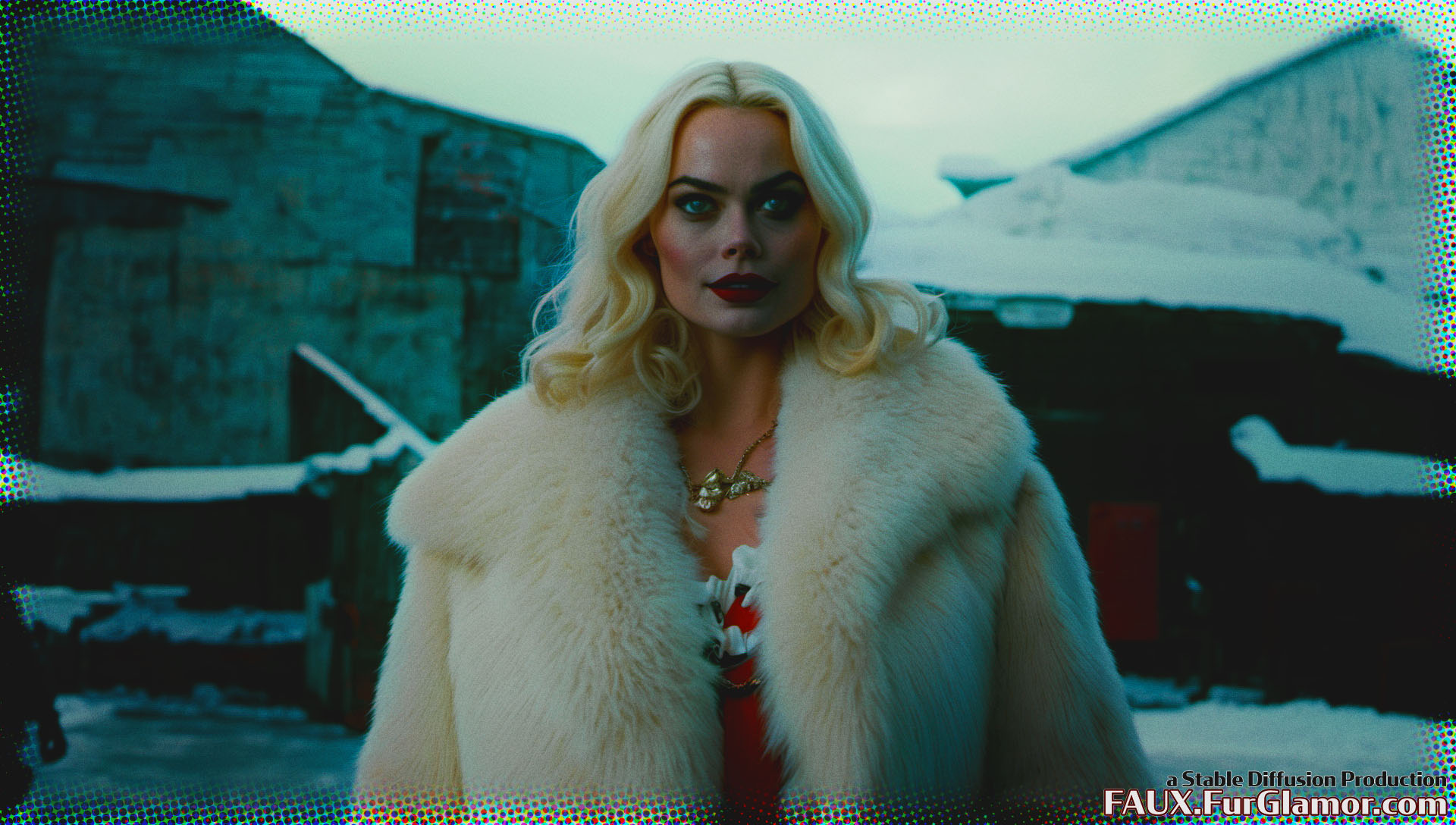 Stable Diffusion Render of Margo Robbie as Harley Quinn in a Fur Coat