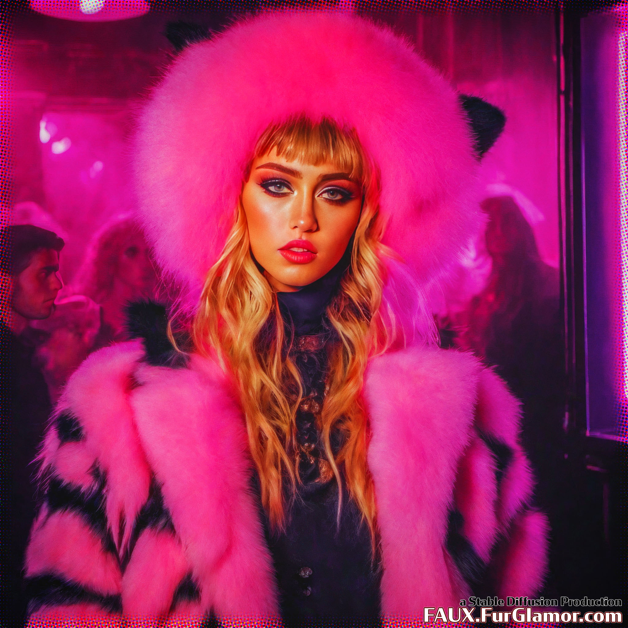 Stable Diffusion Render of Miley Cyrus in a Fur Coat