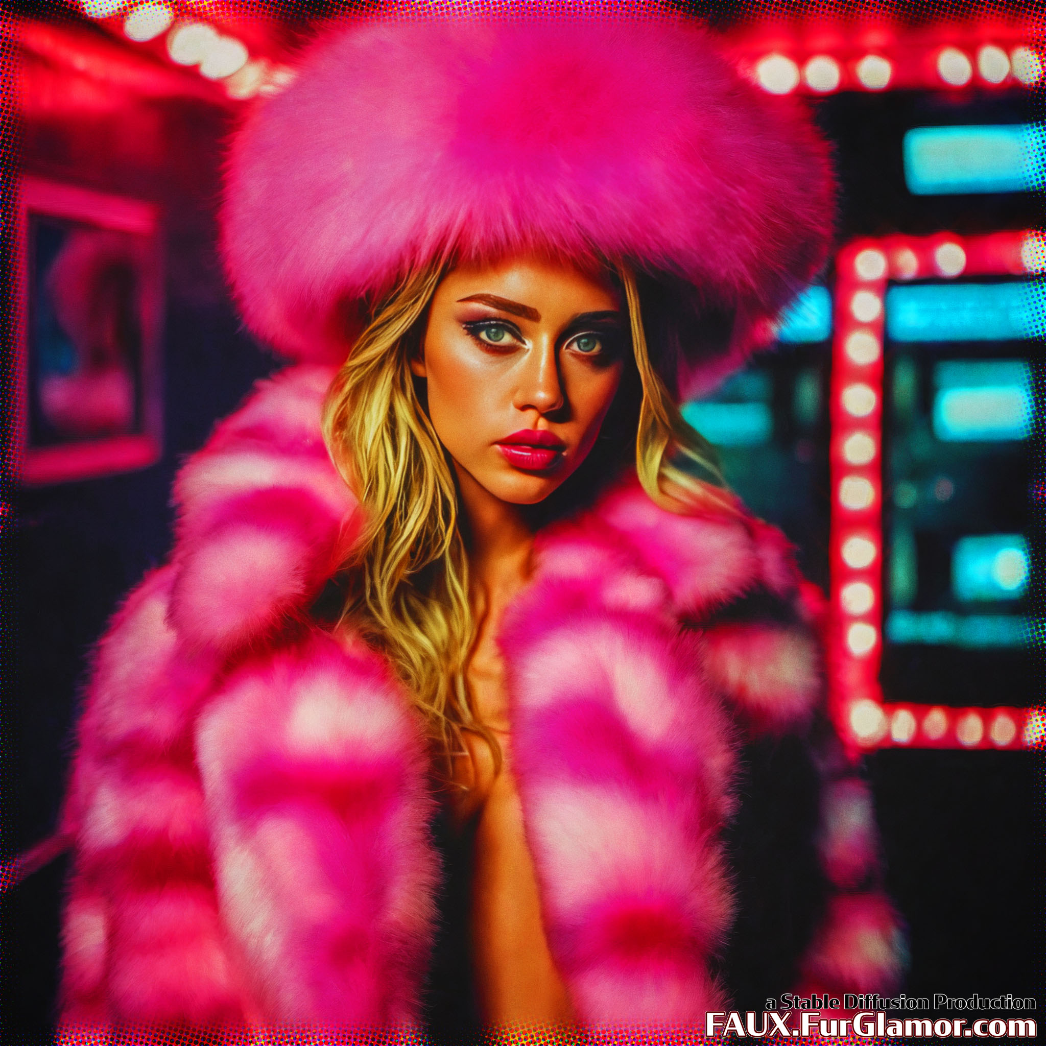 Stable Diffusion Render of Miley Cyrus in a Fur Coat