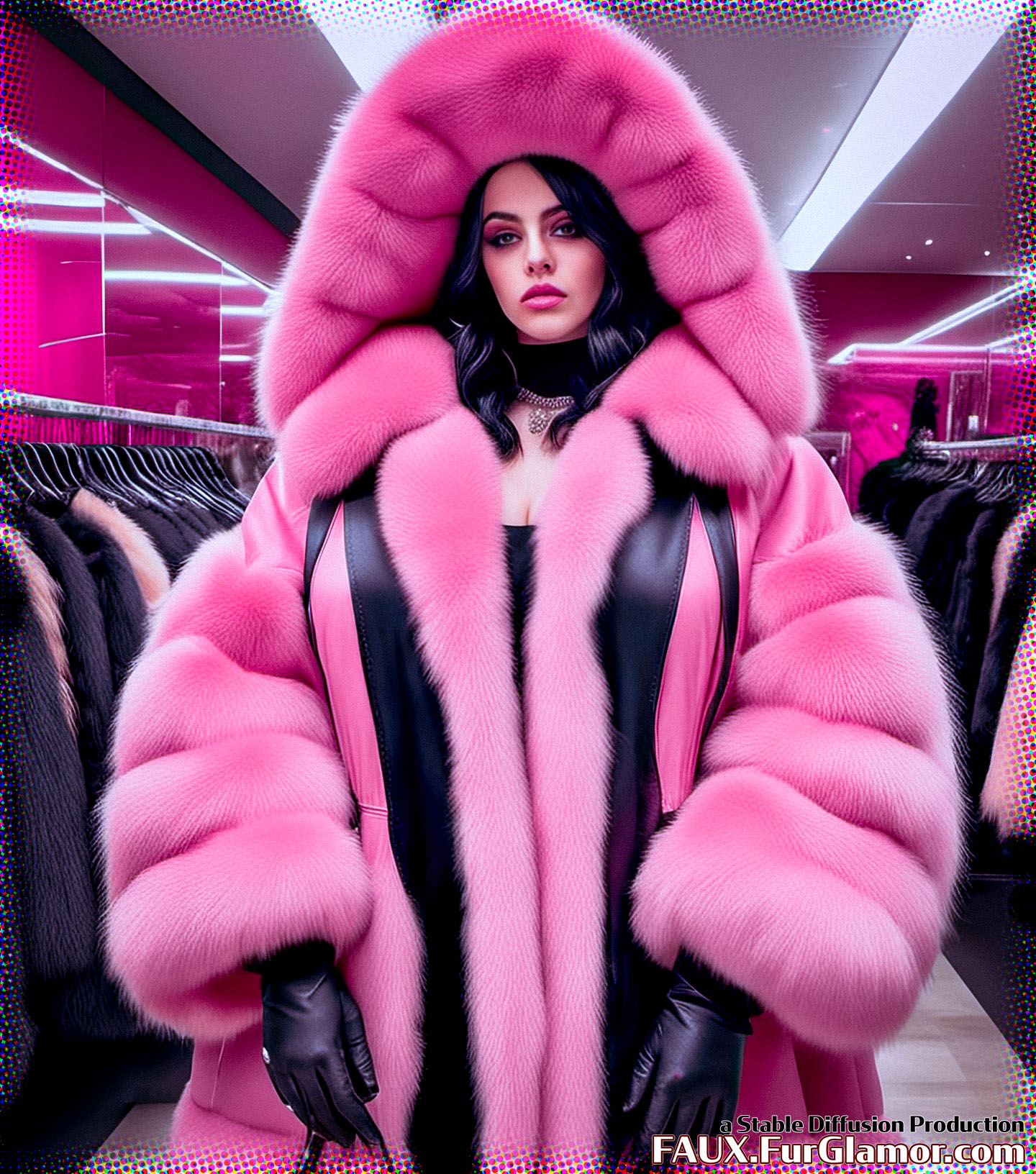 Stable Diffusion Render of Billie Eilish in a Fur Coat