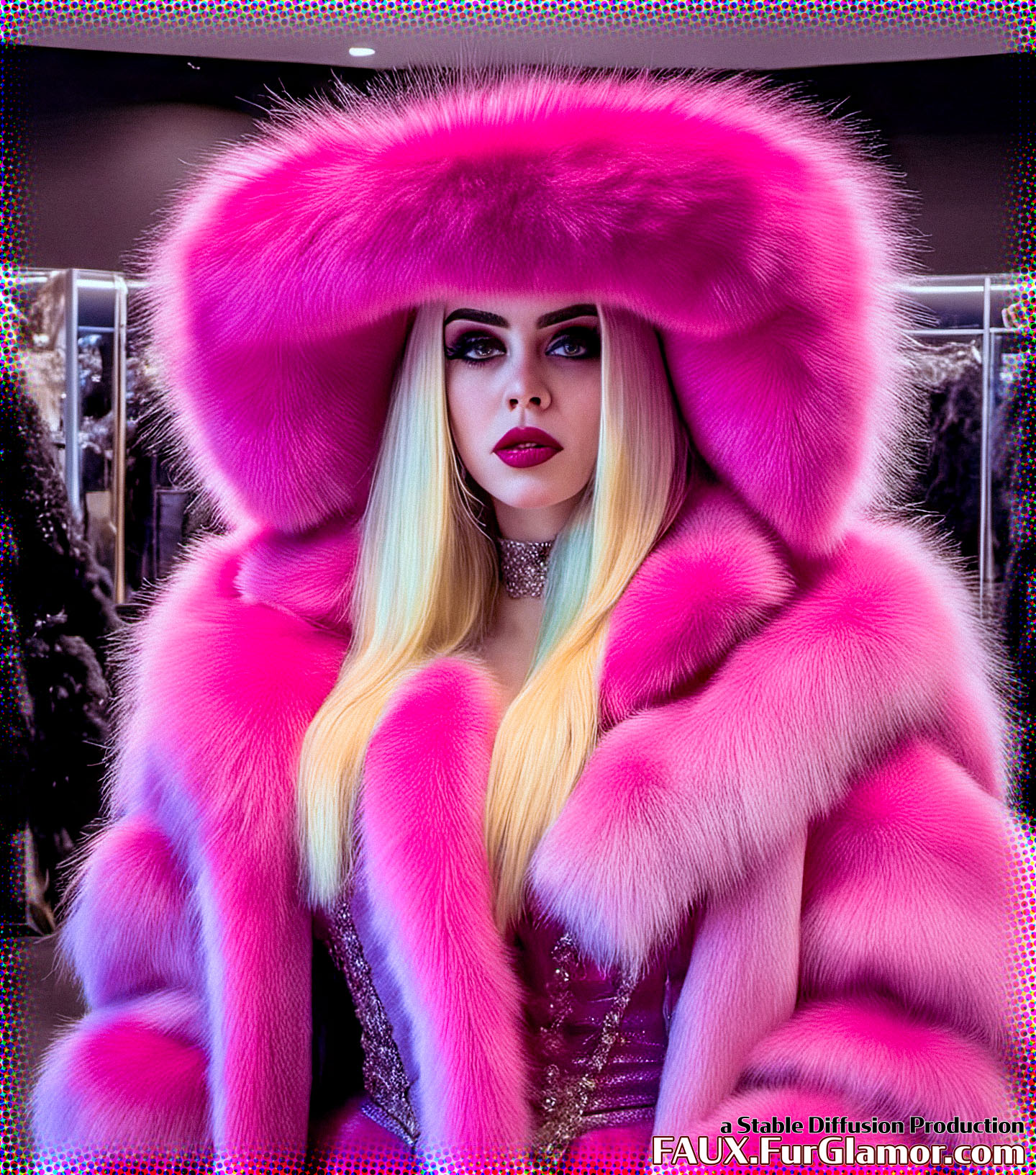 Stable Diffusion Render of Billie Eilish in a Fur Coat