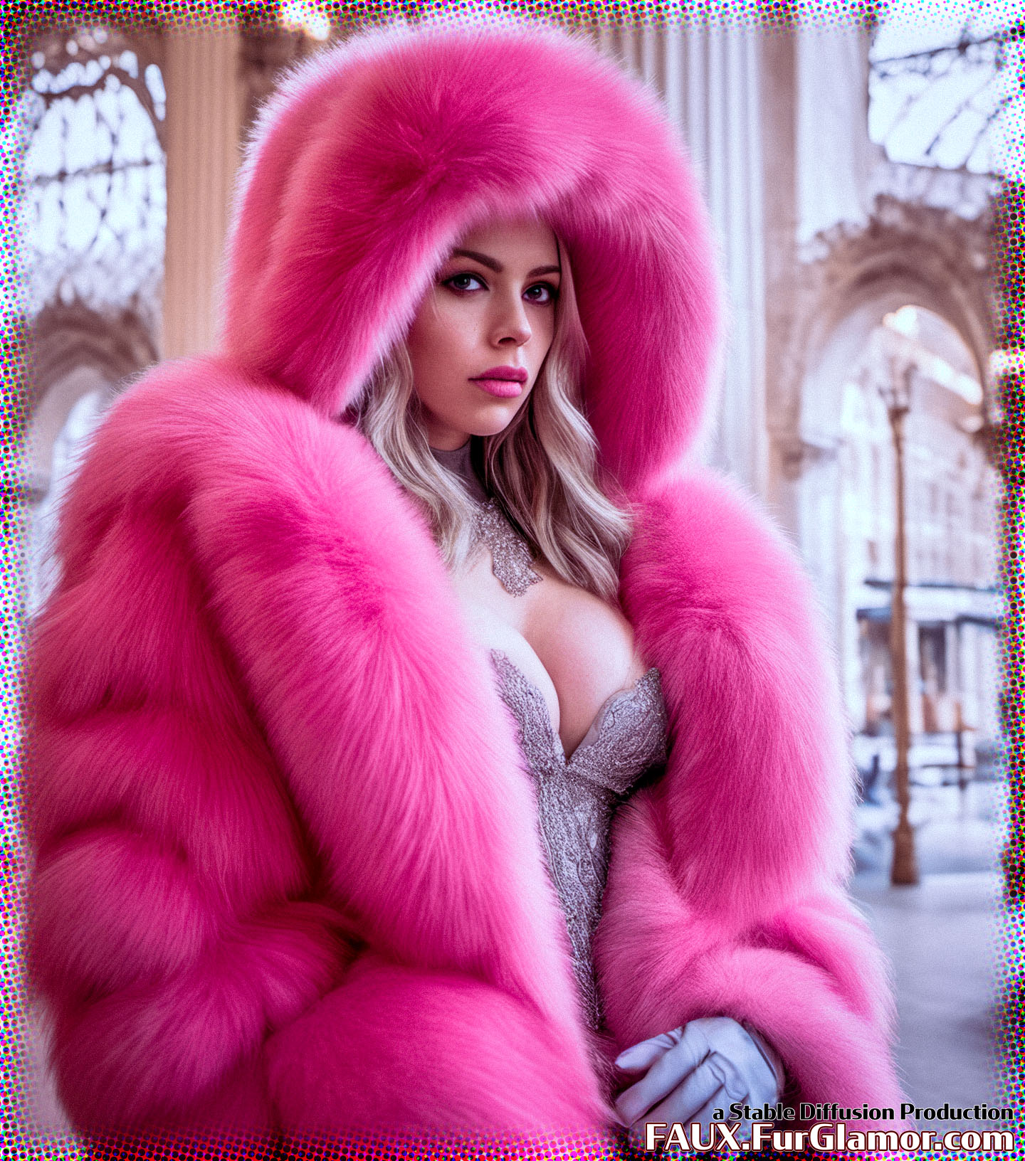 Stable Diffusion Render of Billie Eilish in a Fur Coat