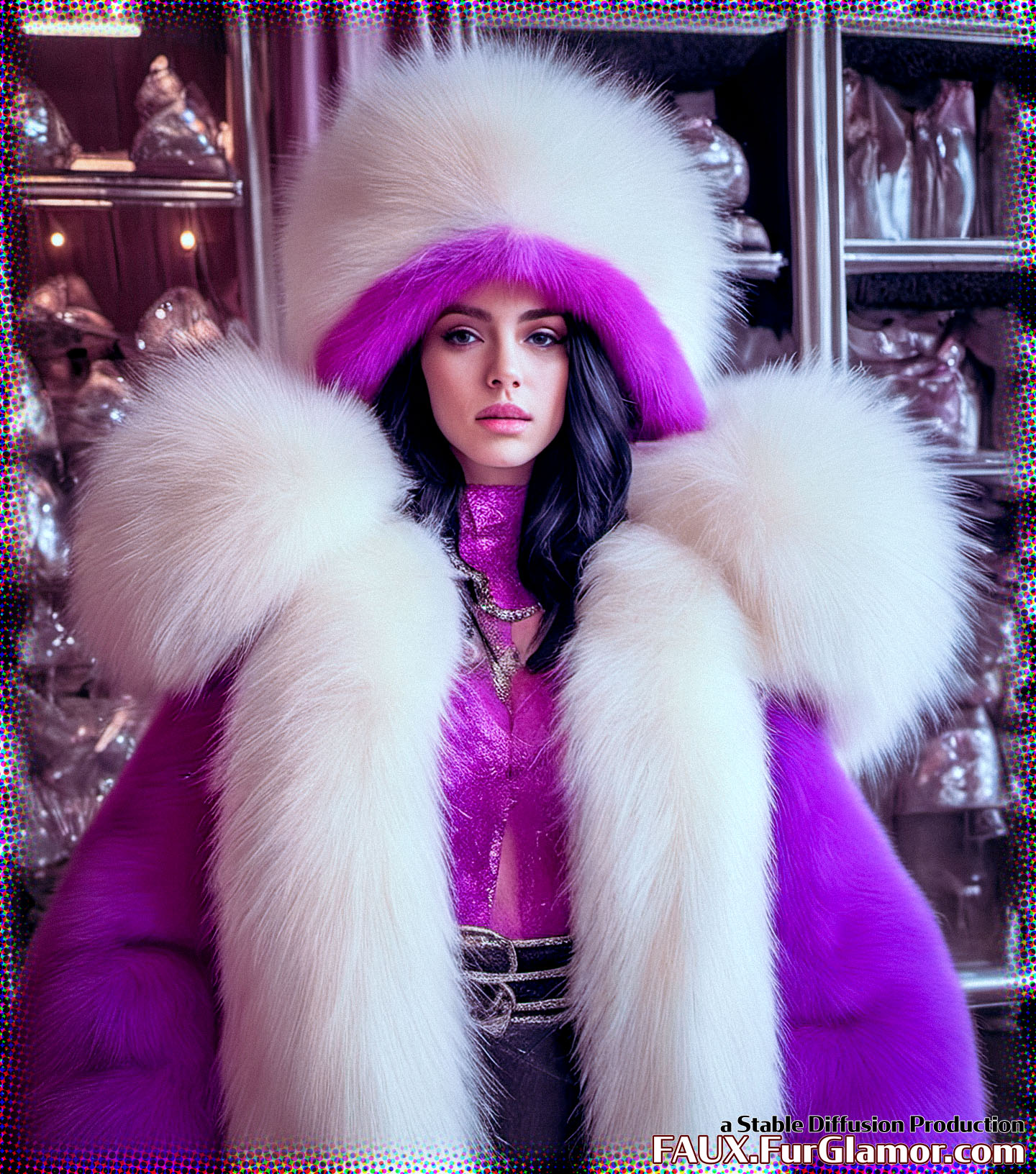 Stable Diffusion Render of Billie Eilish in a Fur Coat