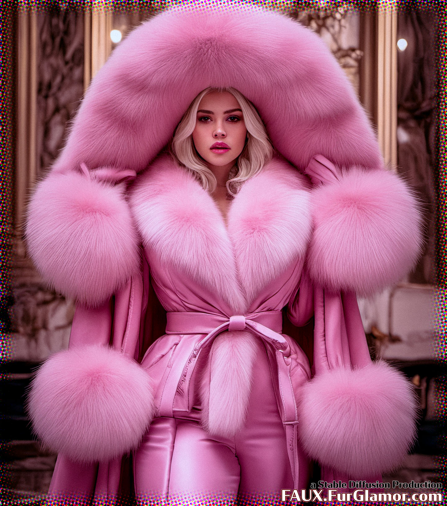 Stable Diffusion Render of Billie Eilish in a Fur Coat
