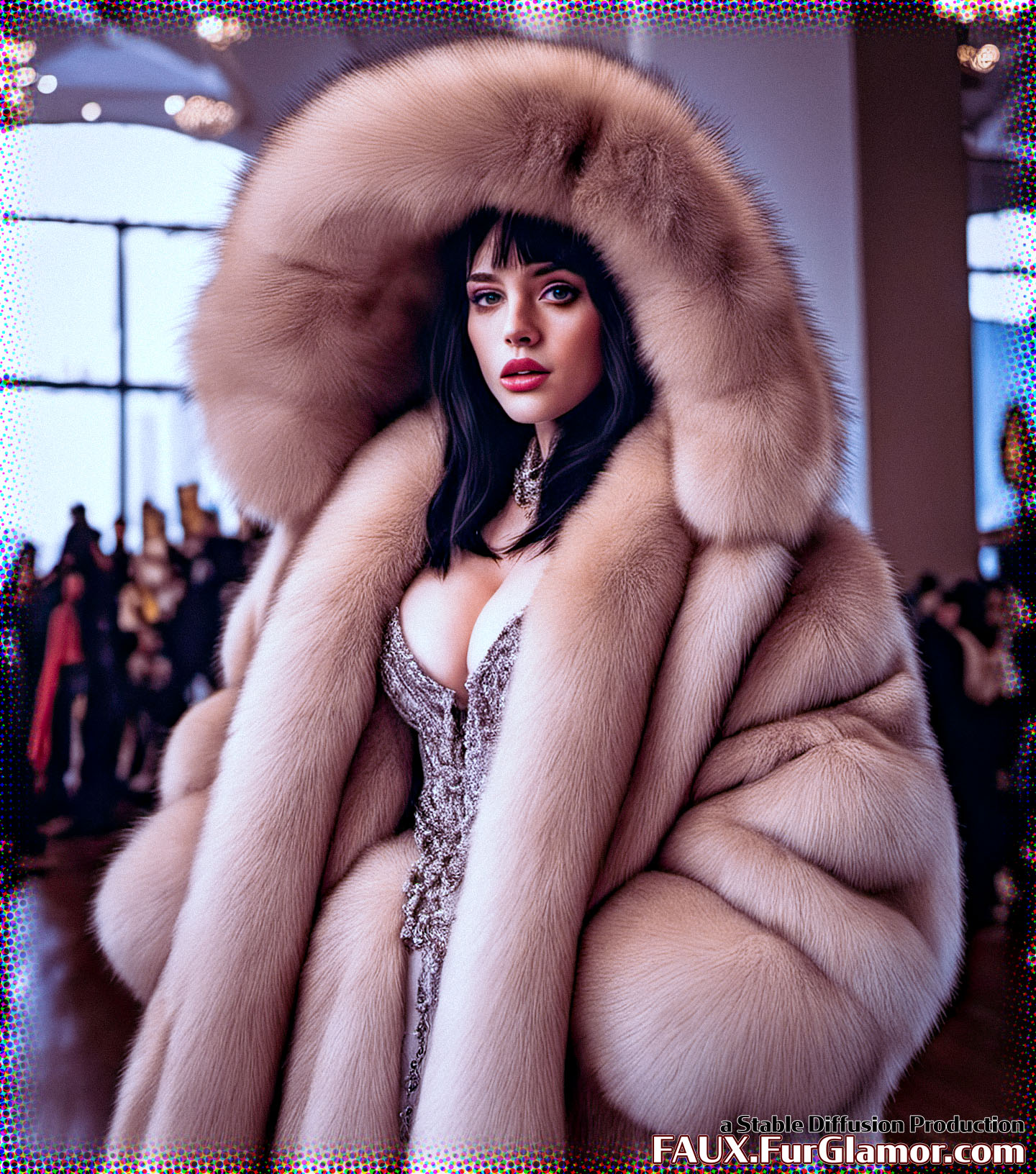 Stable Diffusion Render of Billie Eilish in a Fur Coat