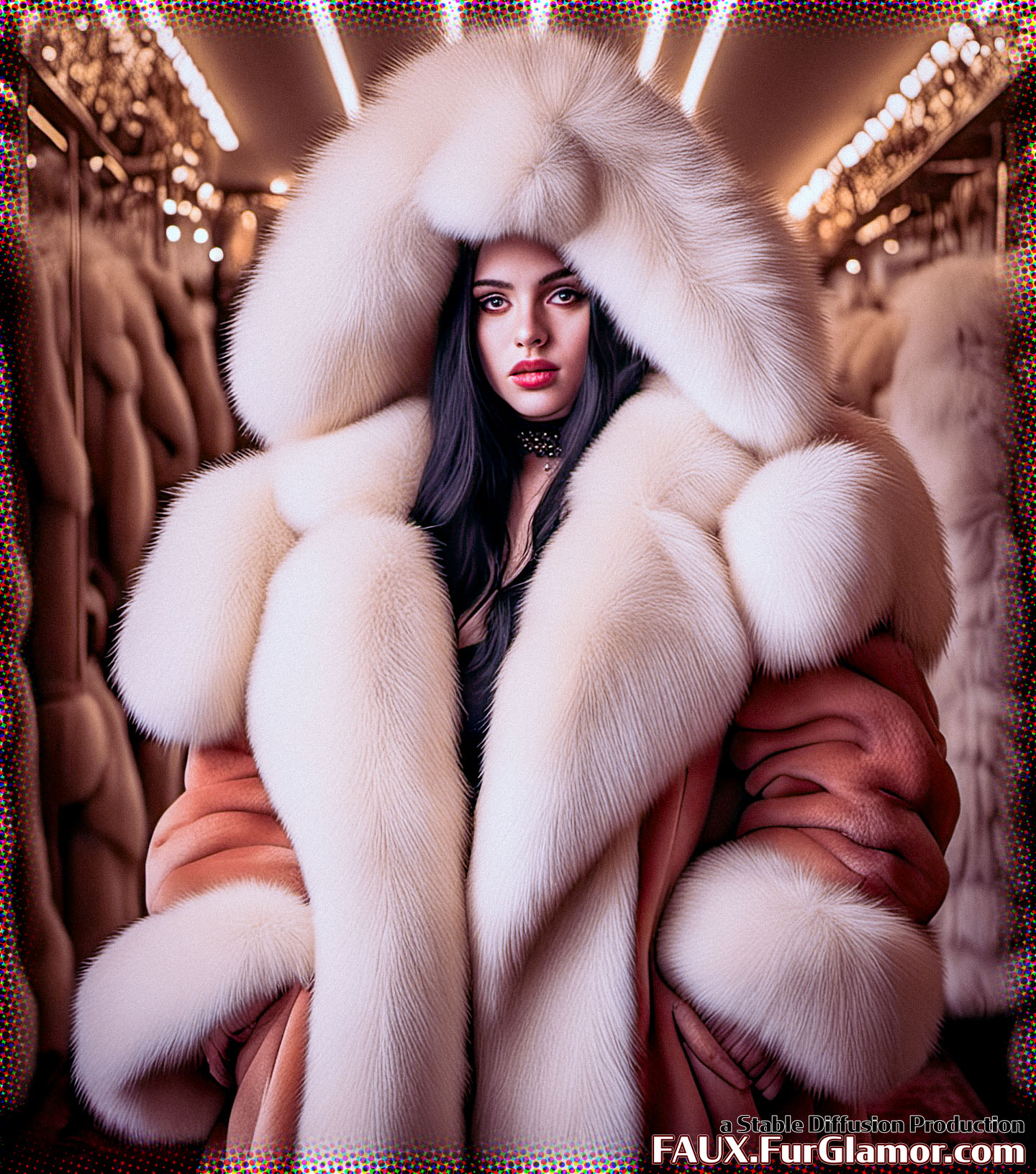 Stable Diffusion Render of Billie Eilish in a Fur Coat