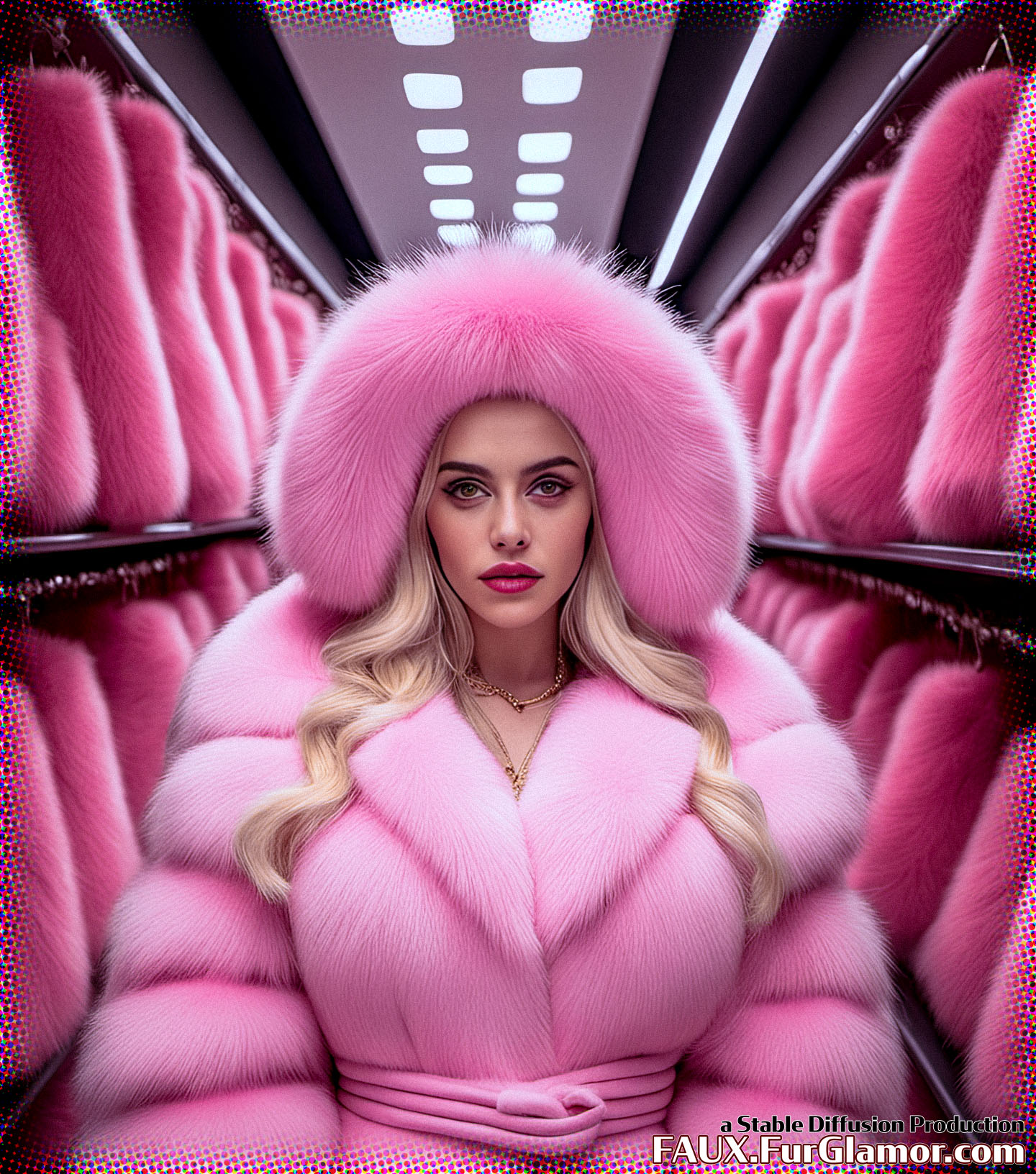 Stable Diffusion Render of Billie Eilish in a Fur Coat