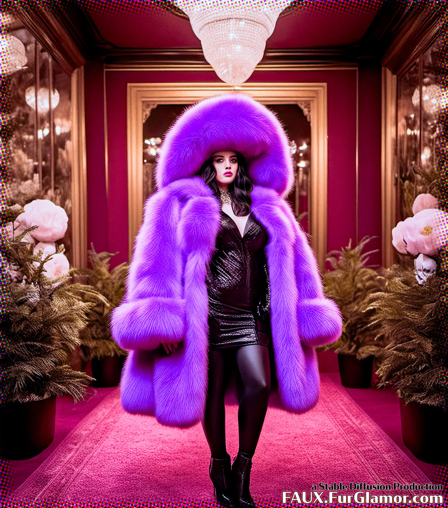 Stable Diffusion Render of Billie Eilish in a Fur Coat