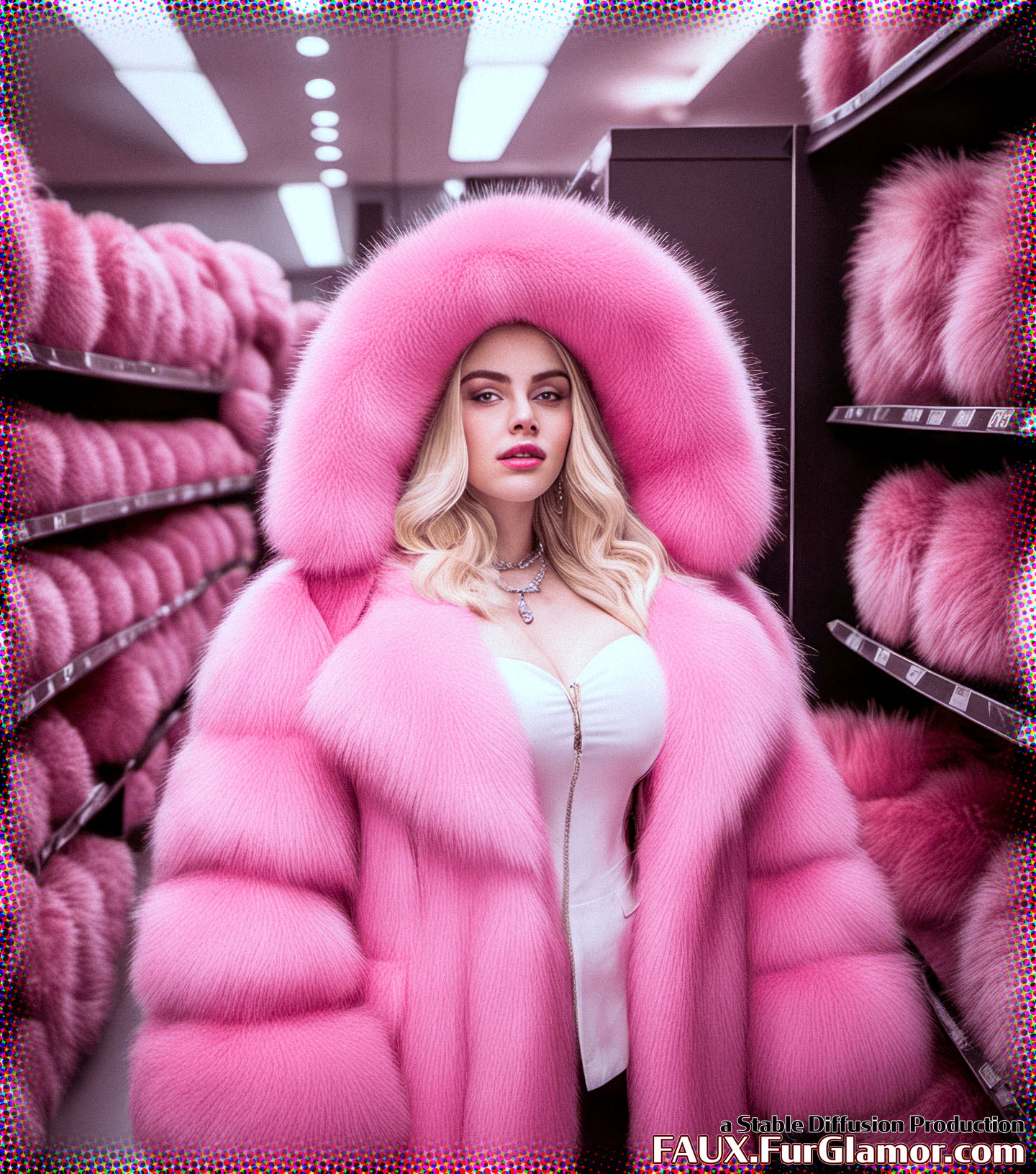 Stable Diffusion Render of Billie Eilish in a Fur Coat