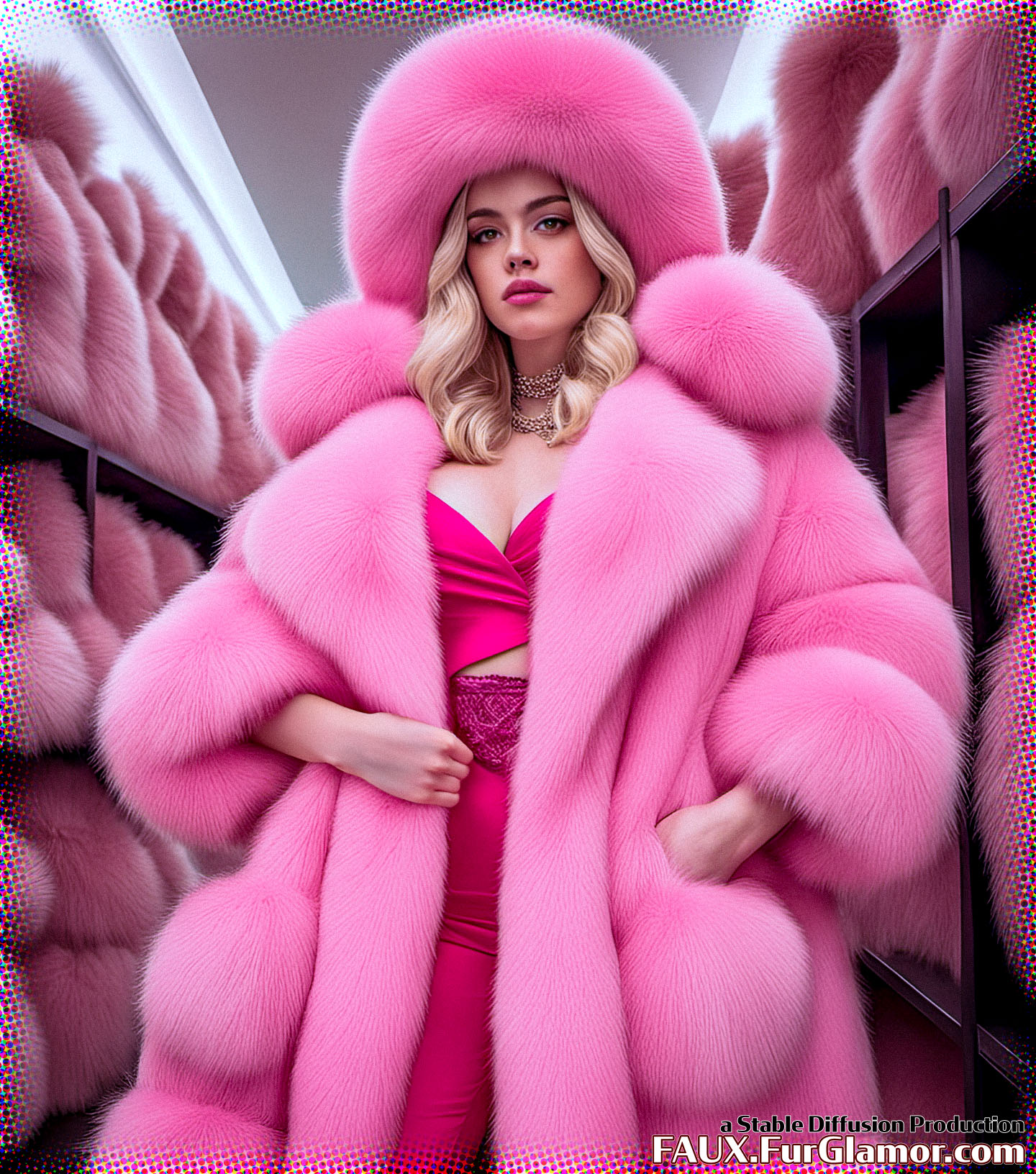 Stable Diffusion Render of Billie Eilish in a Fur Coat