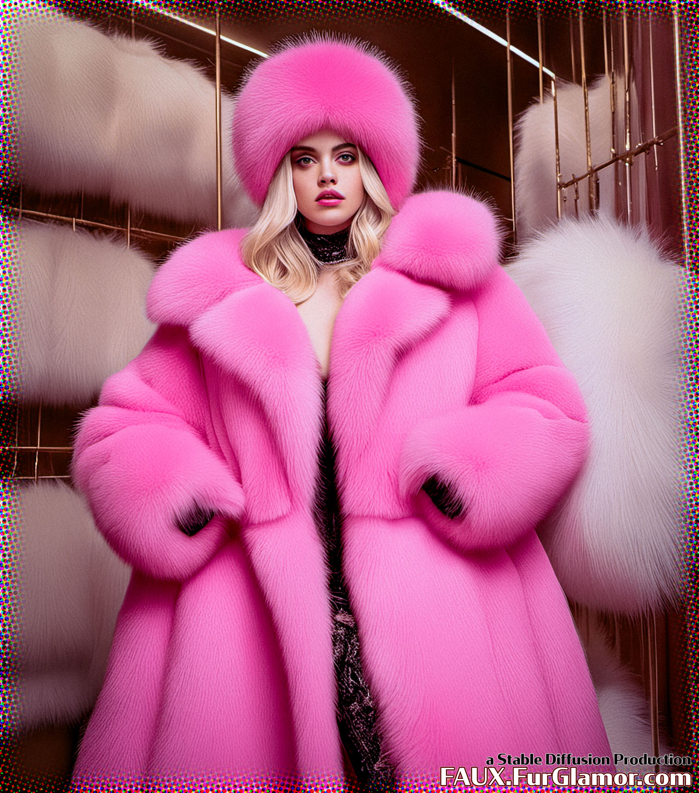 Stable Diffusion Render of Billie Eilish in a Fur Coat