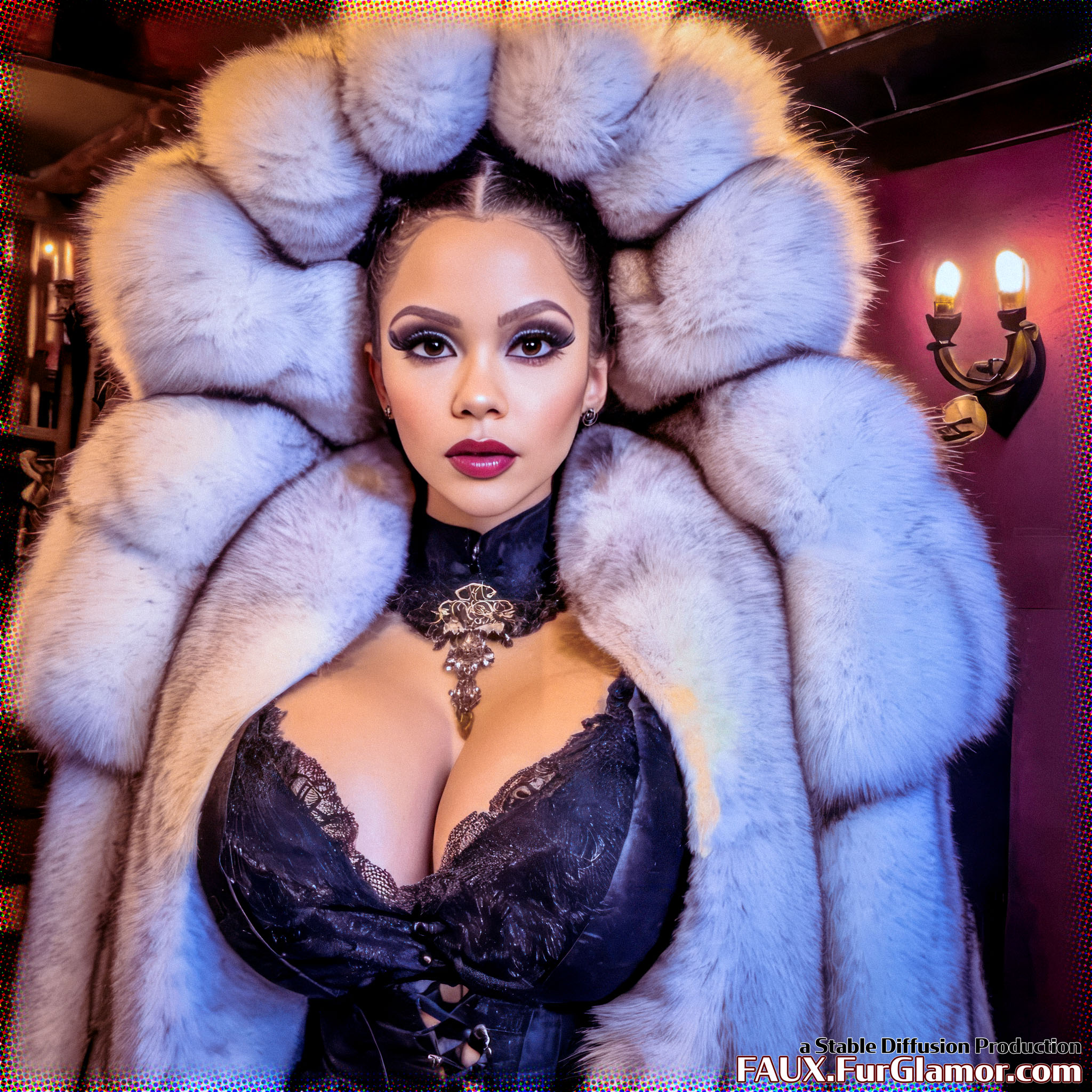 Stable Diffusion Render of Jenna Ortega in a Fur Coat