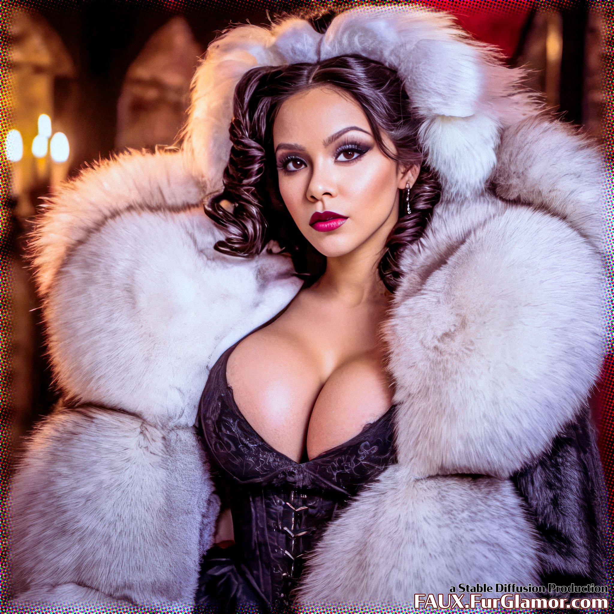 Stable Diffusion Render of Jenna Ortega in a Fur Coat