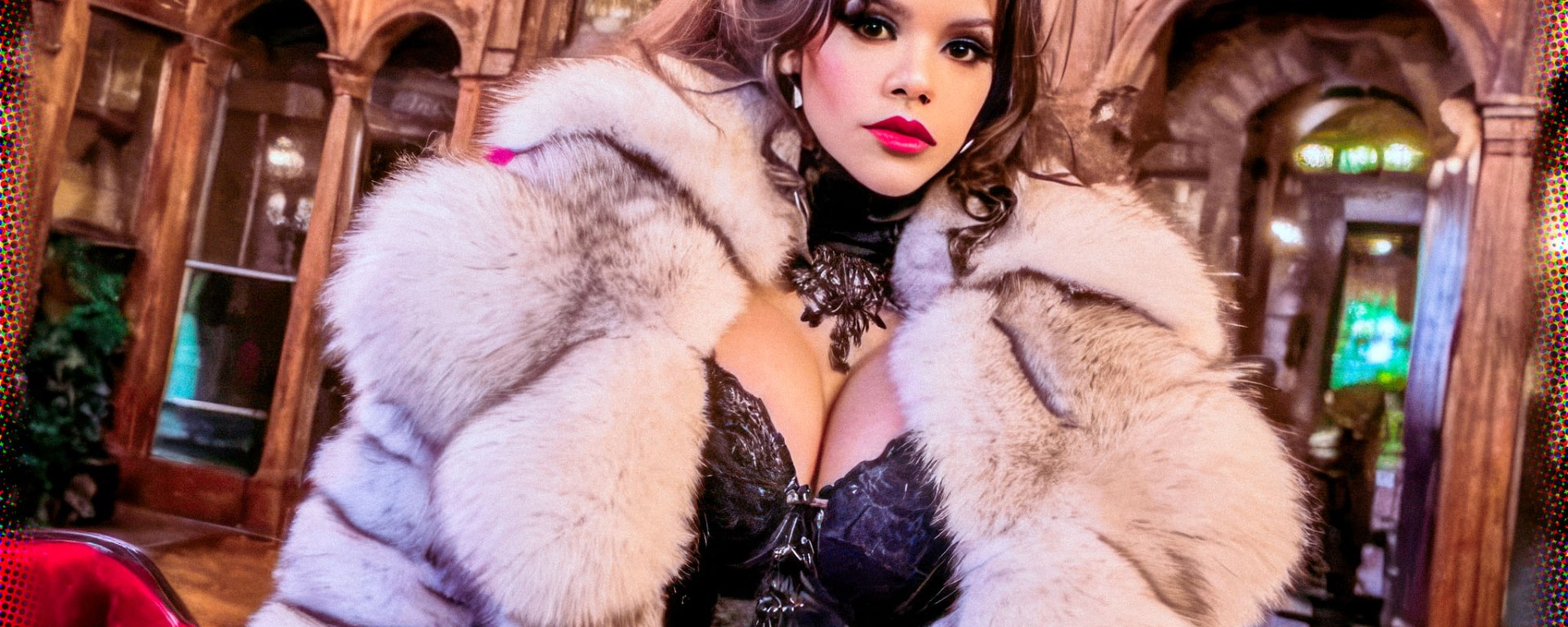Stable Diffusion Render of Jenna Ortega in a Fur Coat