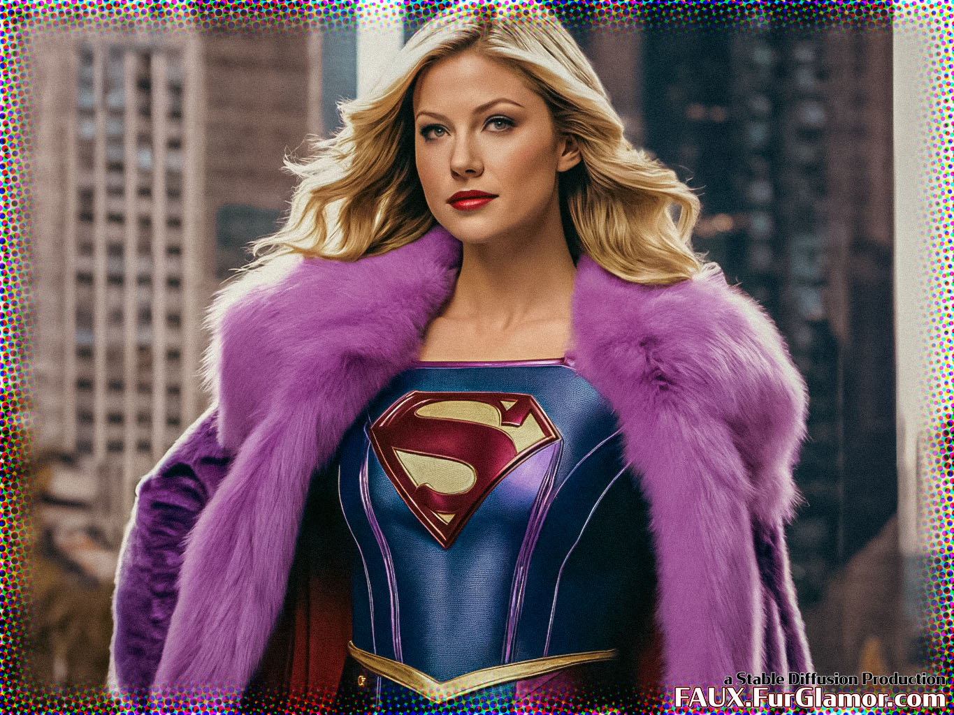 Stable Diffusion Render of Melissa Benoist as Supergirl in a Fur Coat