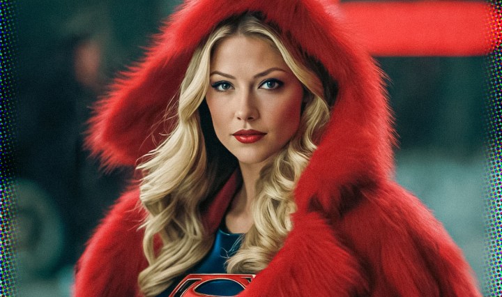 Stable Diffusion Render of Melissa Benoist as Supergirl in a Fur Coat