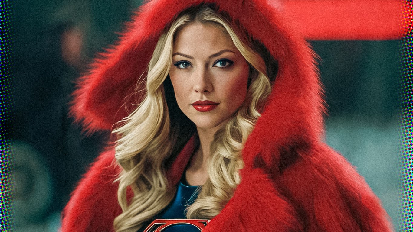 Stable Diffusion Render of Melissa Benoist as Supergirl in a Fur Coat