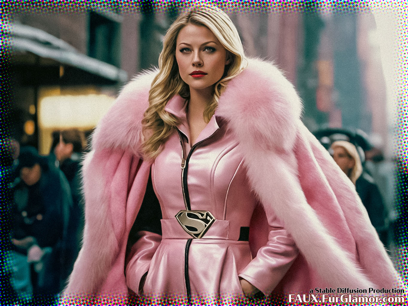 Stable Diffusion Render of Melissa Benoist as Supergirl in a Fur Coat