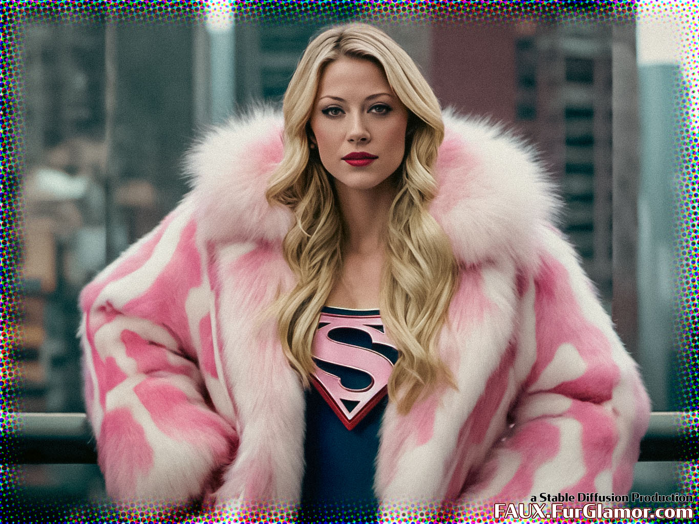Stable Diffusion Render of Melissa Benoist as Supergirl in a Fur Coat