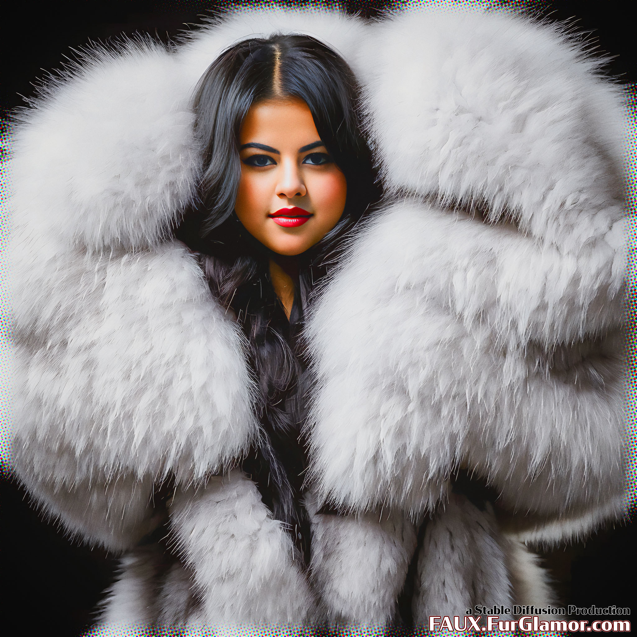 Stable Diffusion Render of Selena Gomez in a Fur Coat