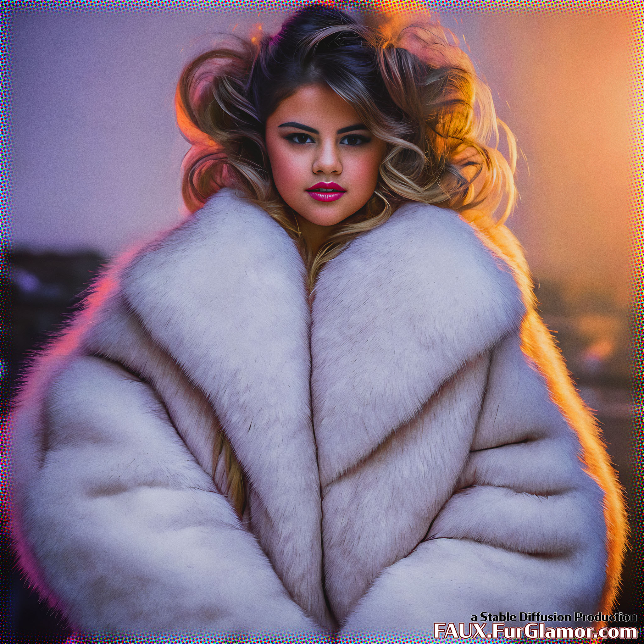 Stable Diffusion Render of Selena Gomez in a Fur Coat