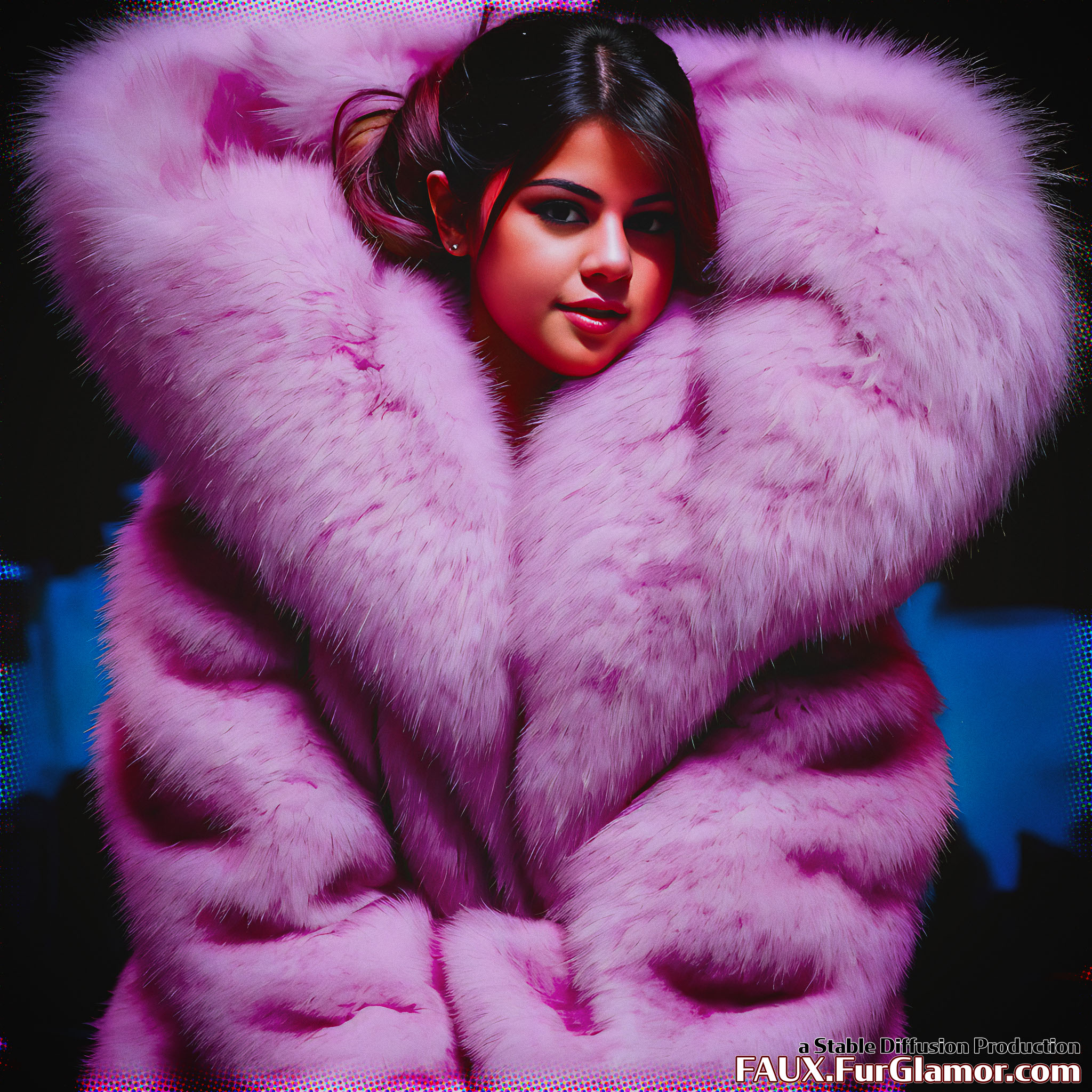 Stable Diffusion Render of Selena Gomez in a Fur Coat