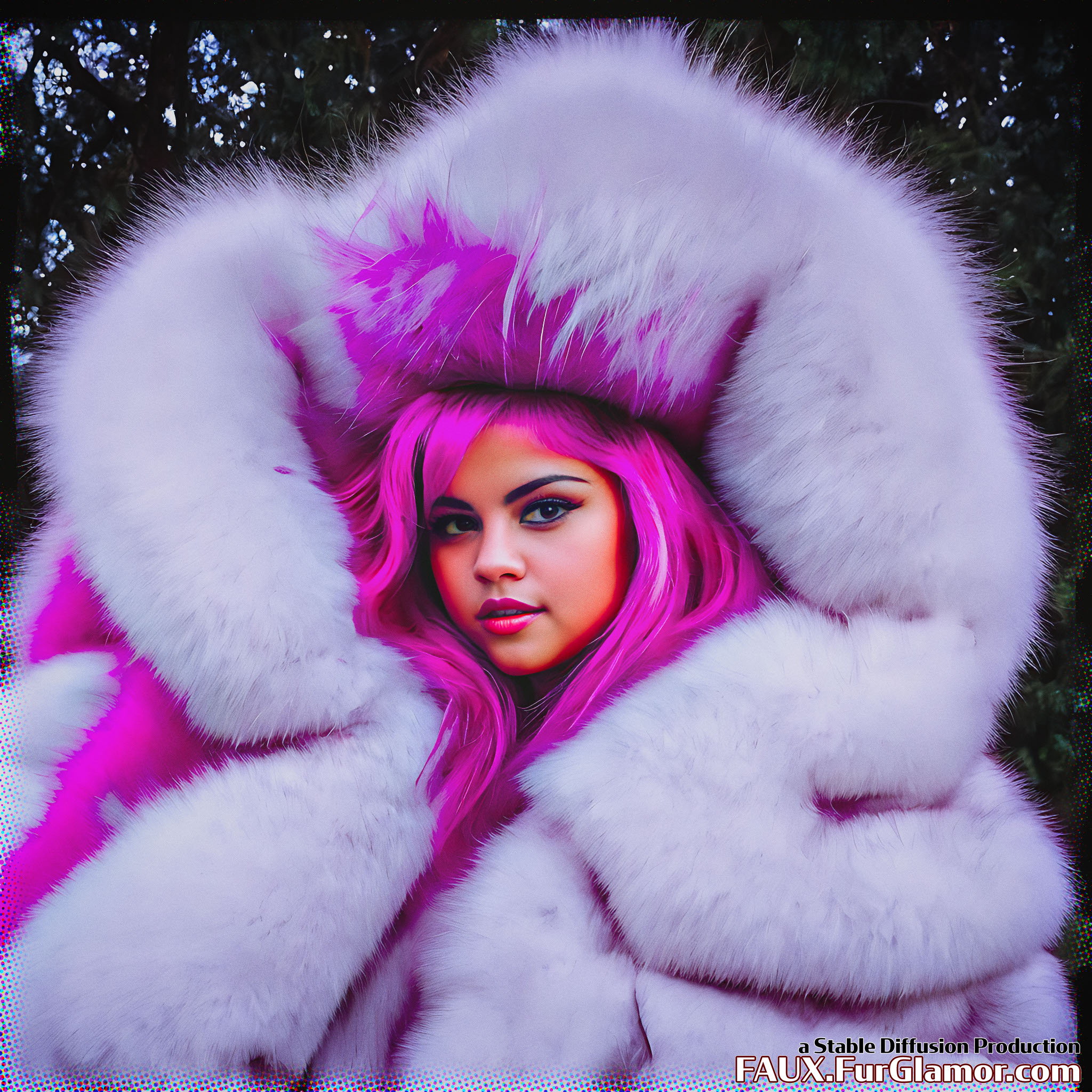 Stable Diffusion Render of Selena Gomez in a Fur Coat