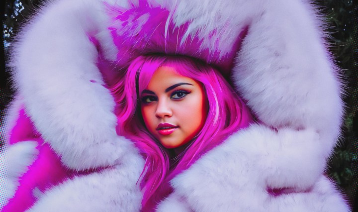 Stable Diffusion Render of Selena Gomez in a Fur Coat