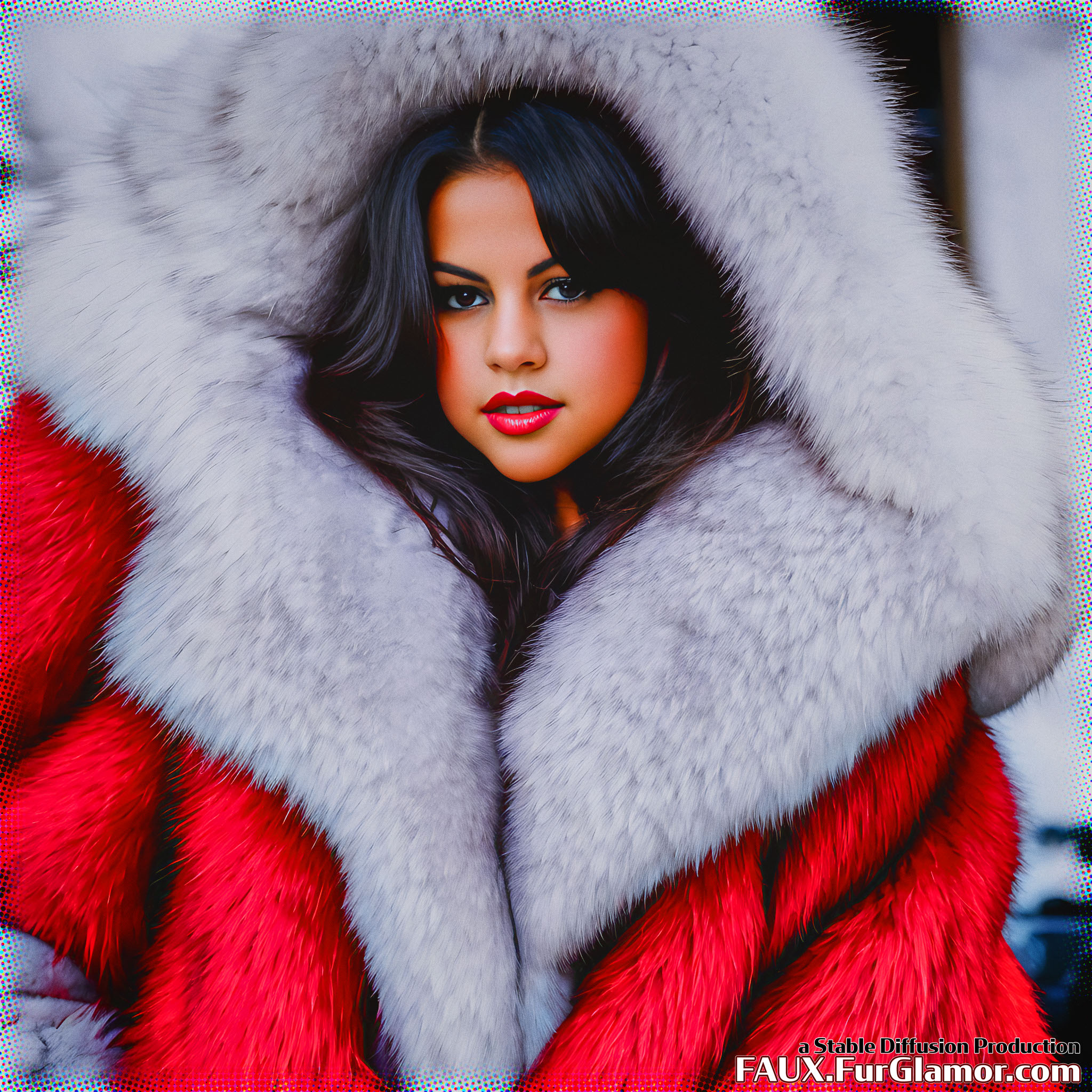 Stable Diffusion Render of Selena Gomez in a Fur Coat