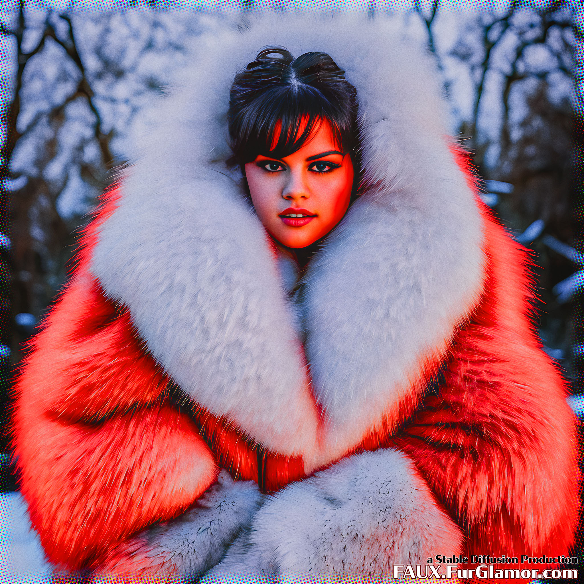 Stable Diffusion Render of Selena Gomez in a Fur Coat
