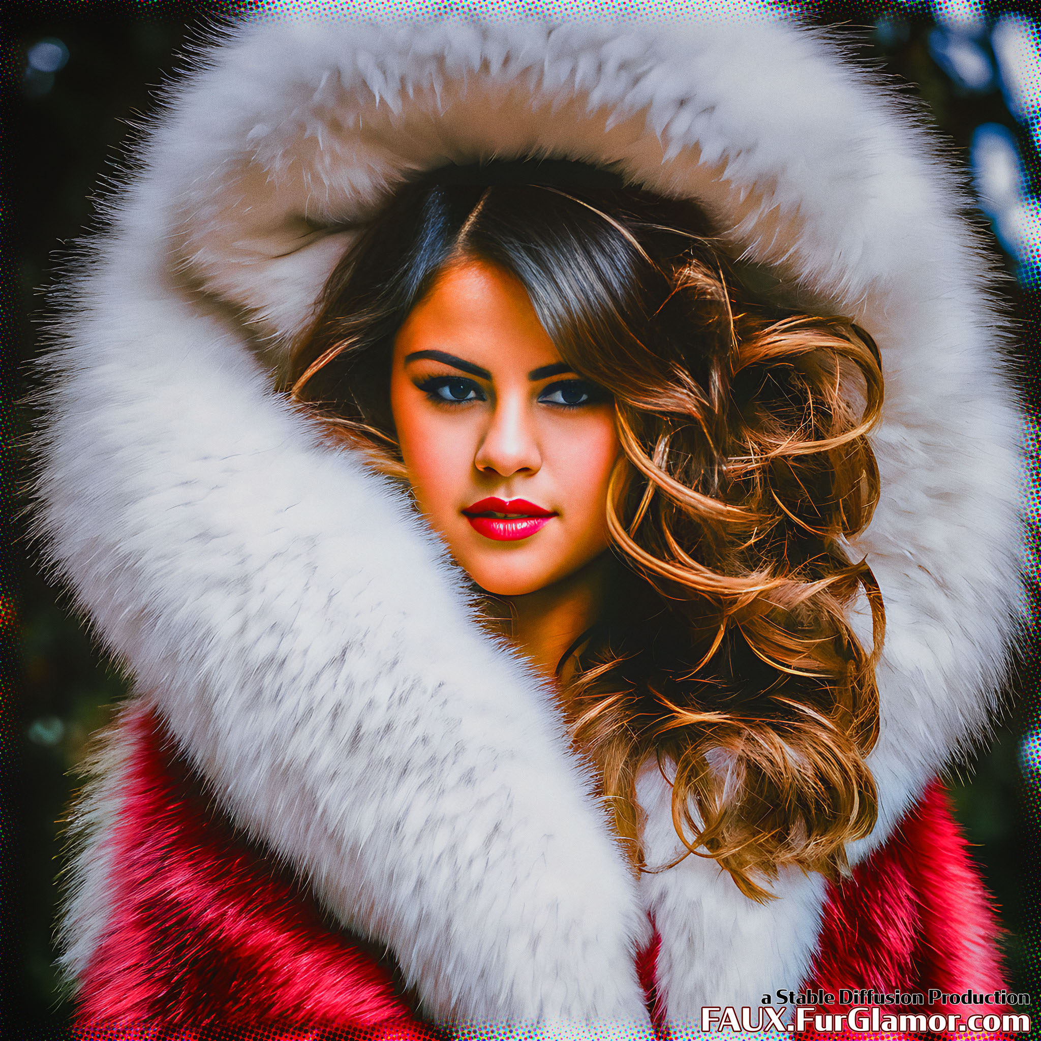 Stable Diffusion Render of Selena Gomez in a Fur Coat
