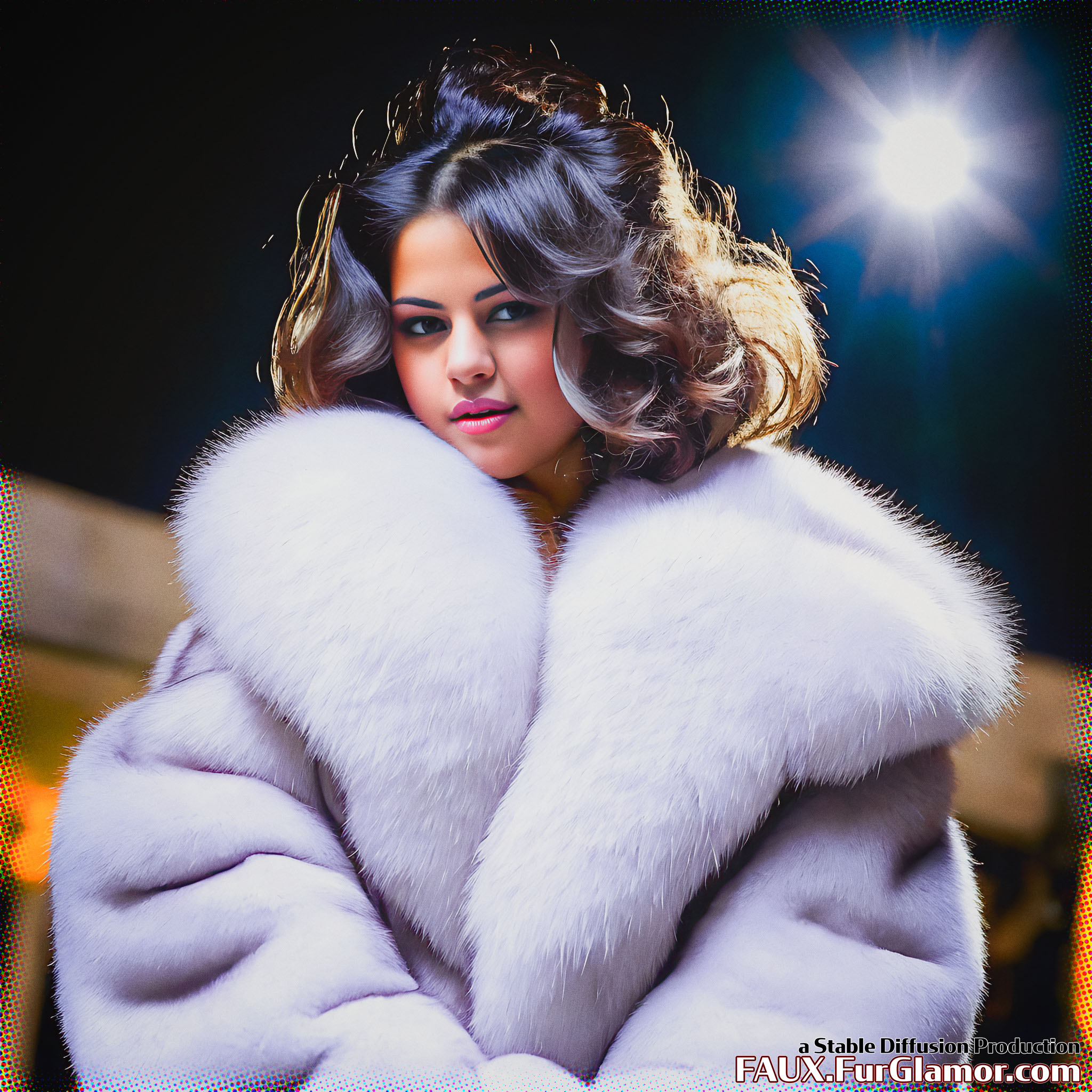 Stable Diffusion Render of Selena Gomez in a Fur Coat