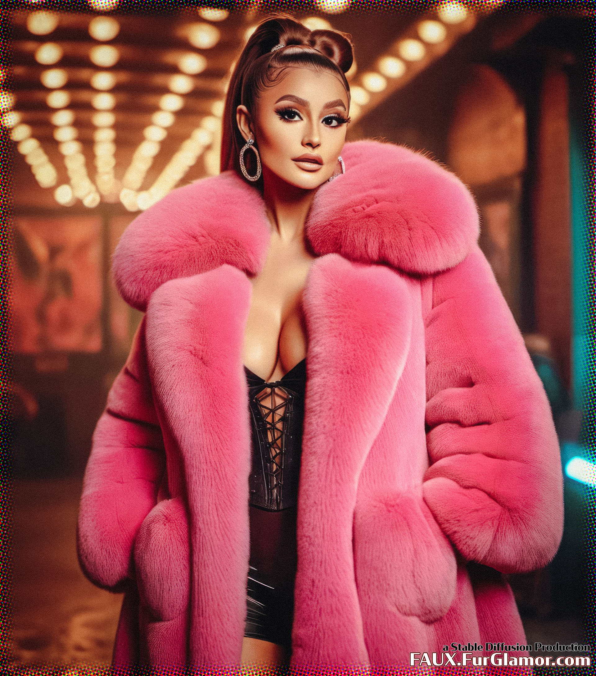 Stable Diffusion Render of Ariana Grande in a Fur Coat