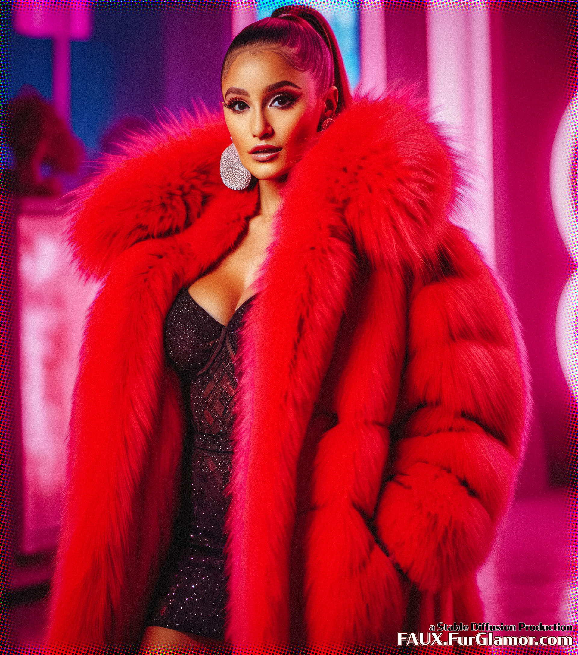 Stable Diffusion Render of Ariana Grande in a Fur Coat