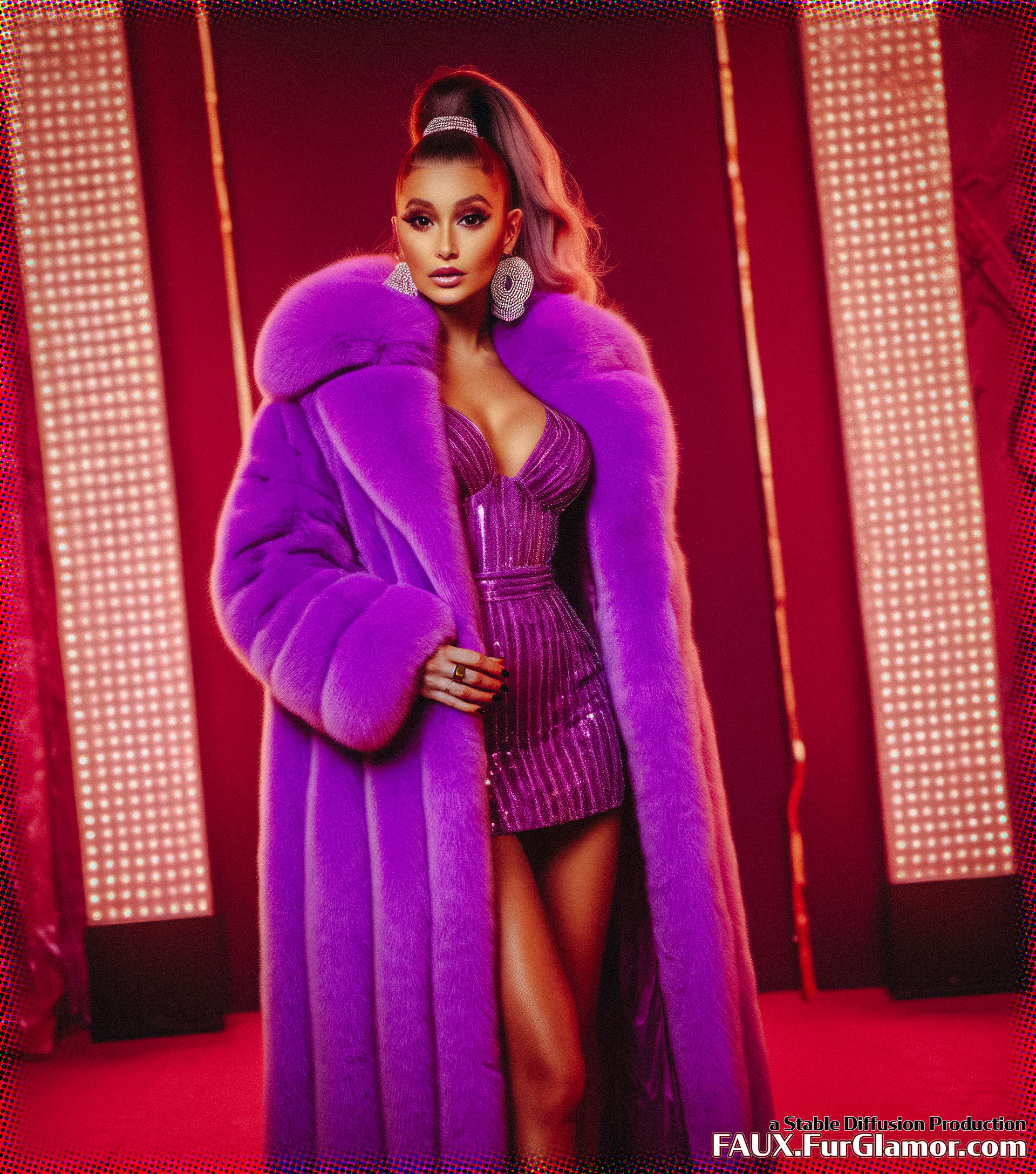 Stable Diffusion Render of Ariana Grande in a Fur Coat