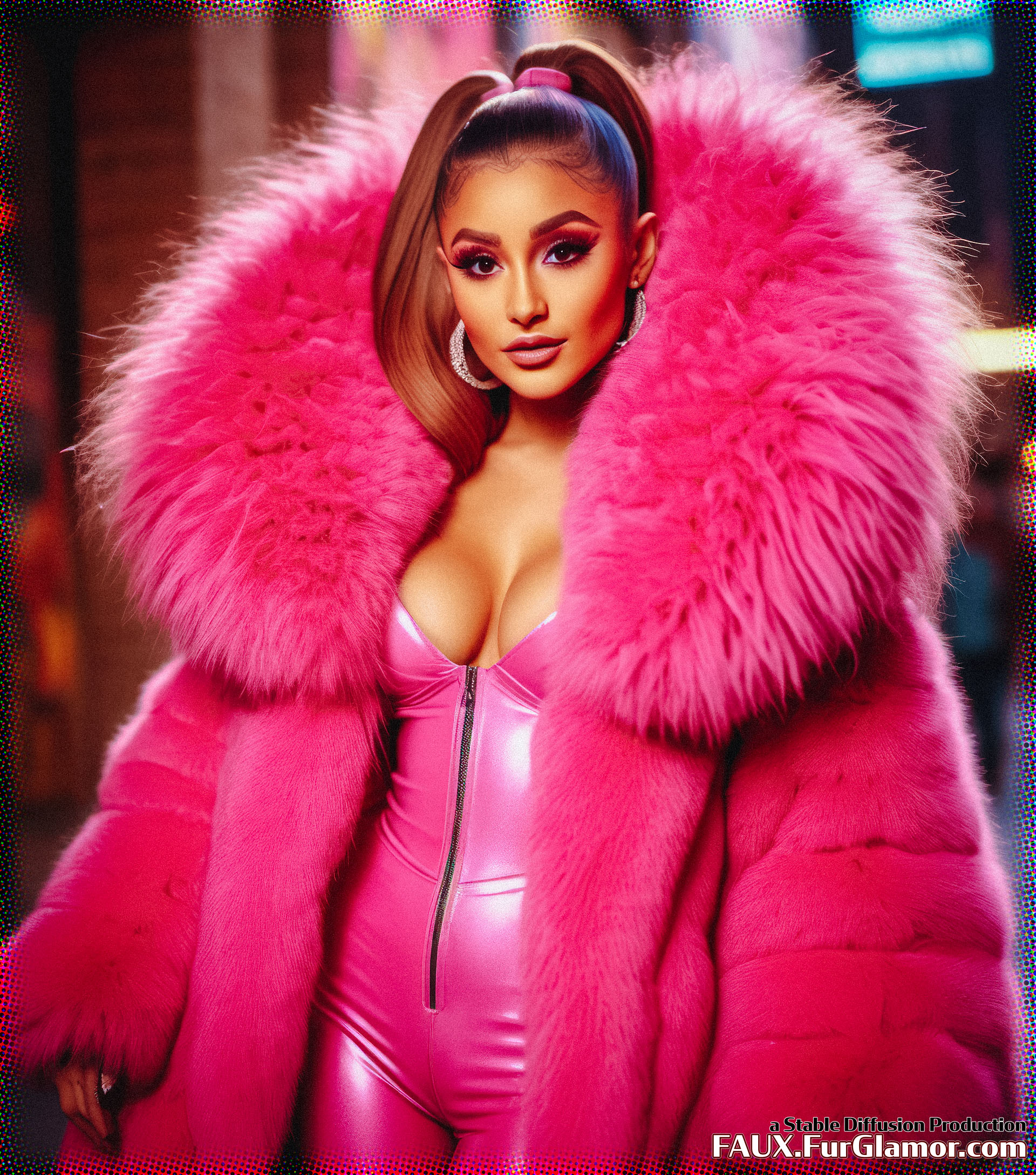 Stable Diffusion Render of Ariana Grande in a Fur Coat