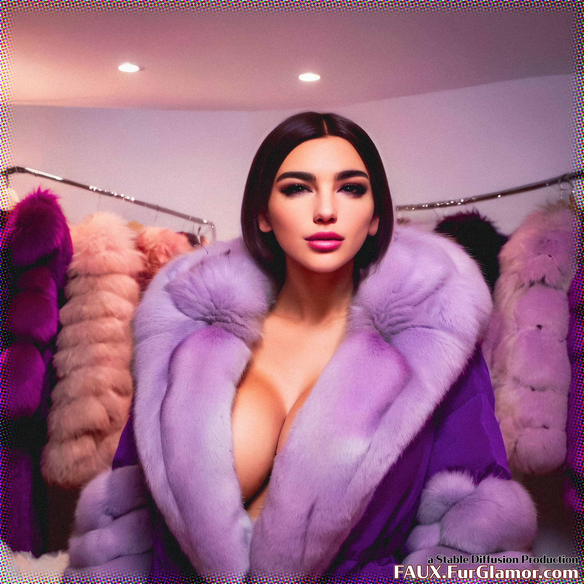 Stable Diffusion Render of Dua Lipa in a Fur Coat