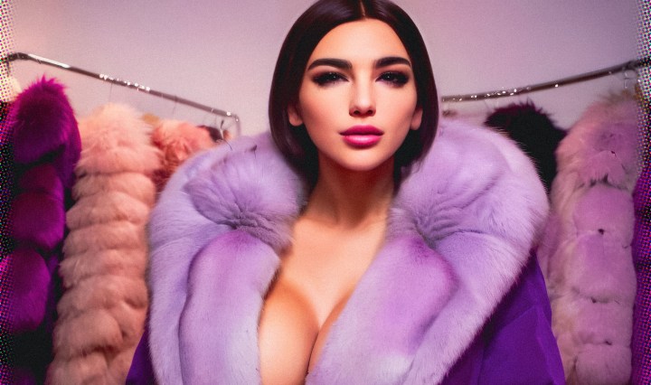 Stable Diffusion Render of Dua Lipa in a Fur Coat