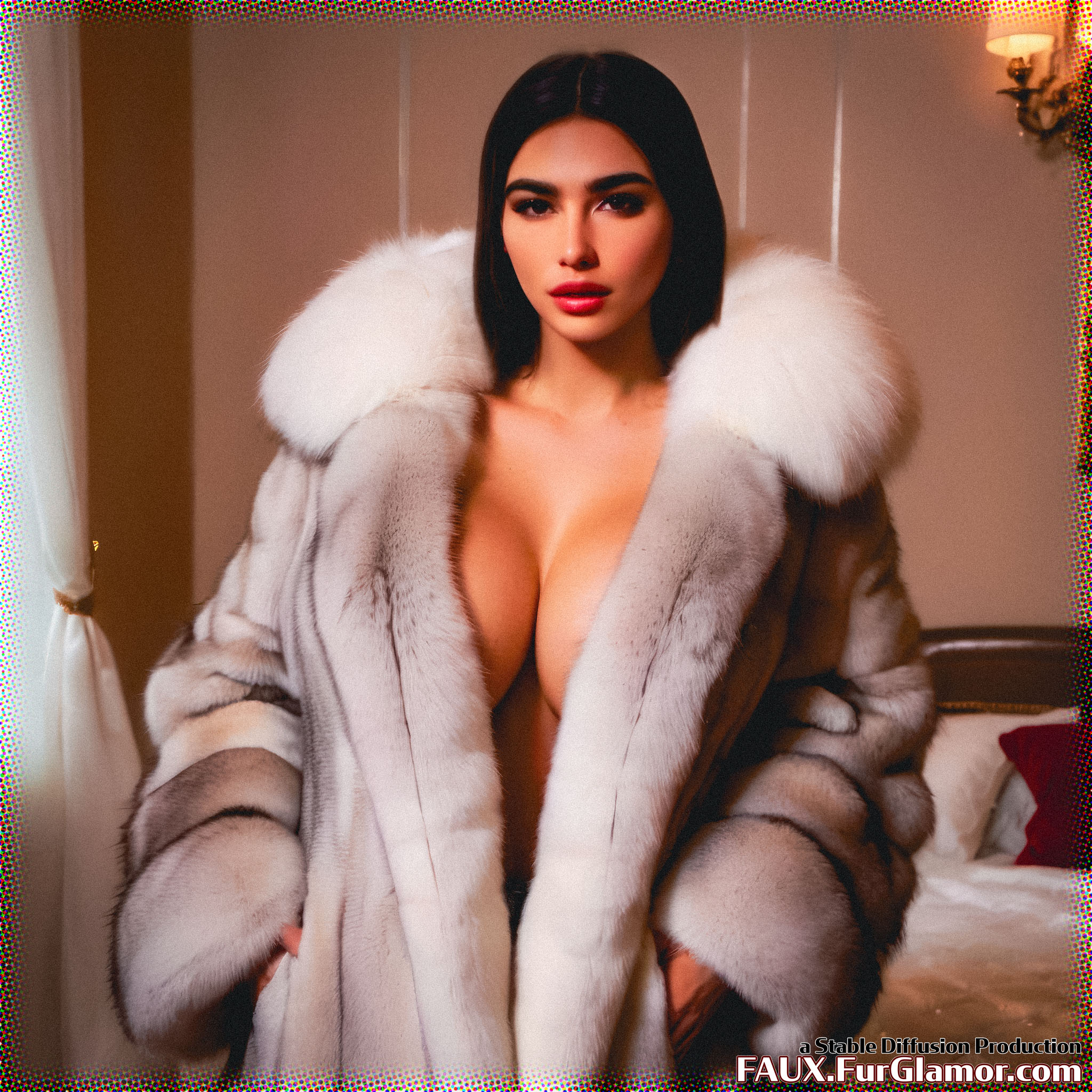 Stable Diffusion Render of Dua Lipa in a Fur Coat