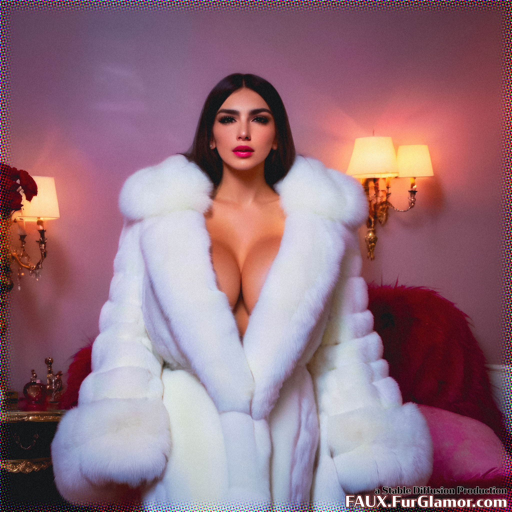 Stable Diffusion Render of Dua Lipa in a Fur Coat