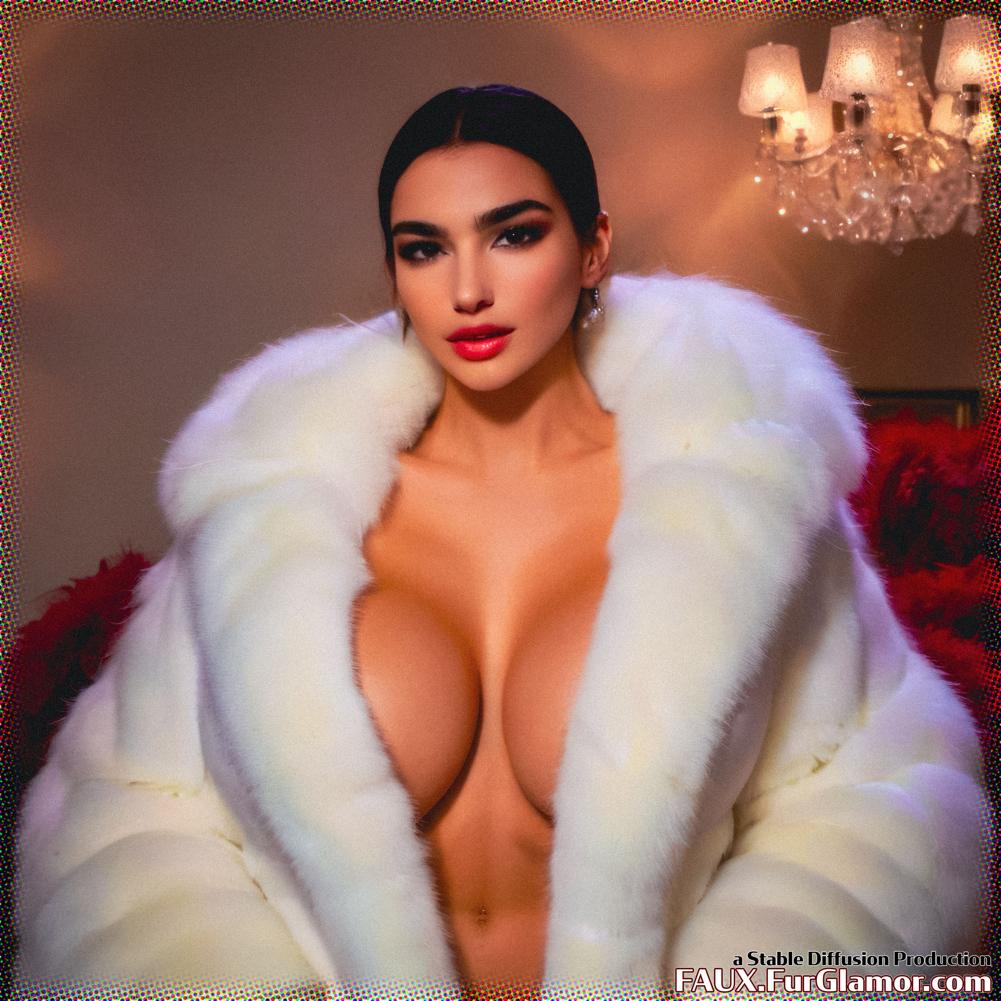 Stable Diffusion Render of Dua Lipa in a Fur Coat