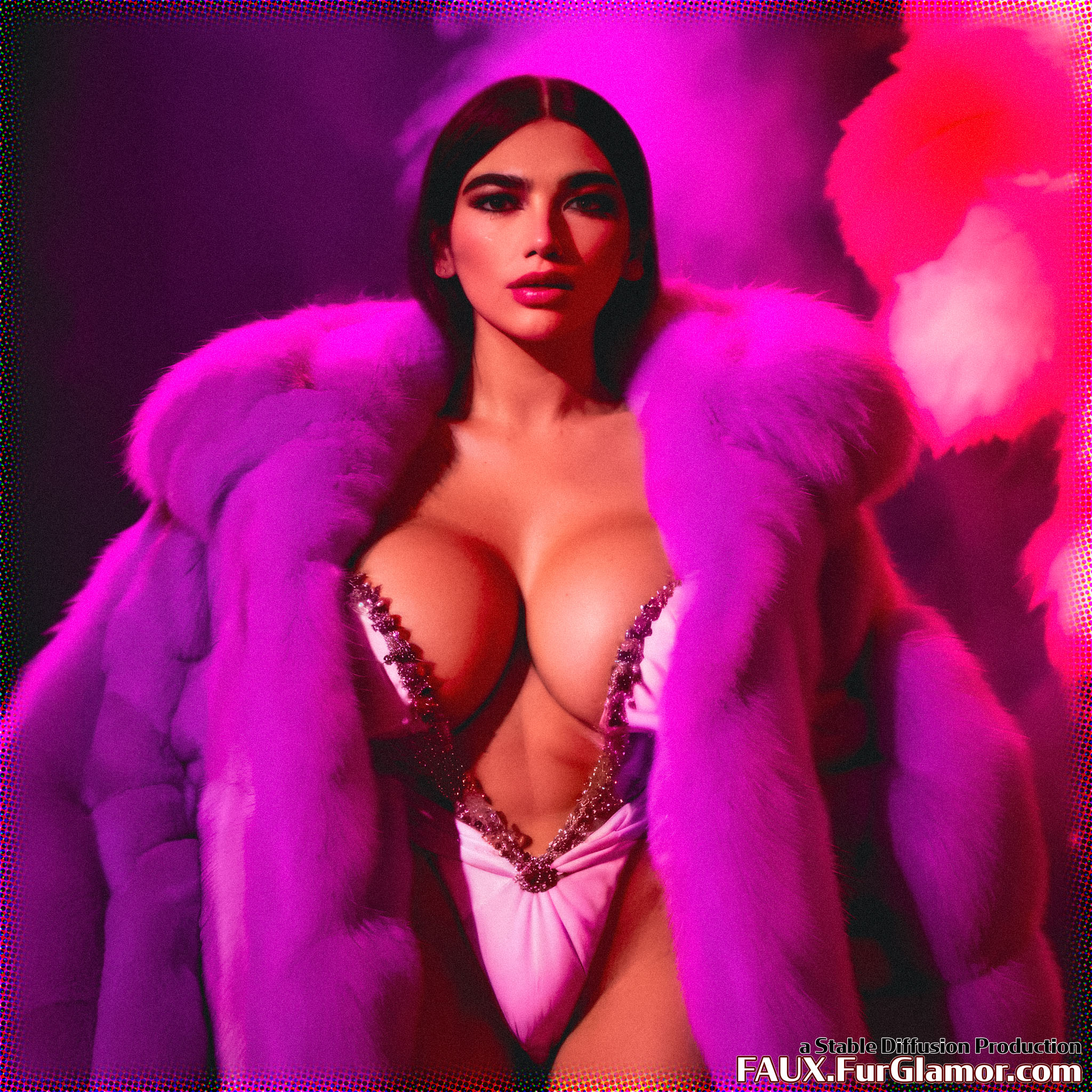 Stable Diffusion Render of Dua Lipa in a Fur Coat