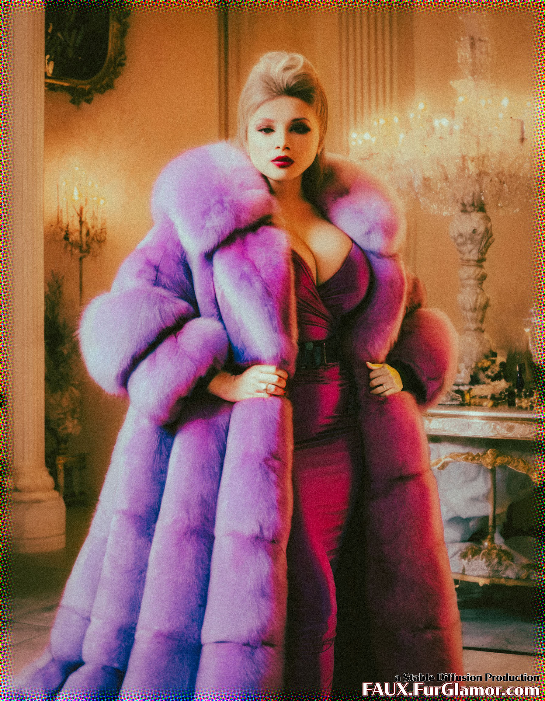Stable Diffusion Render of Florence Pugh in a Fur Coat
