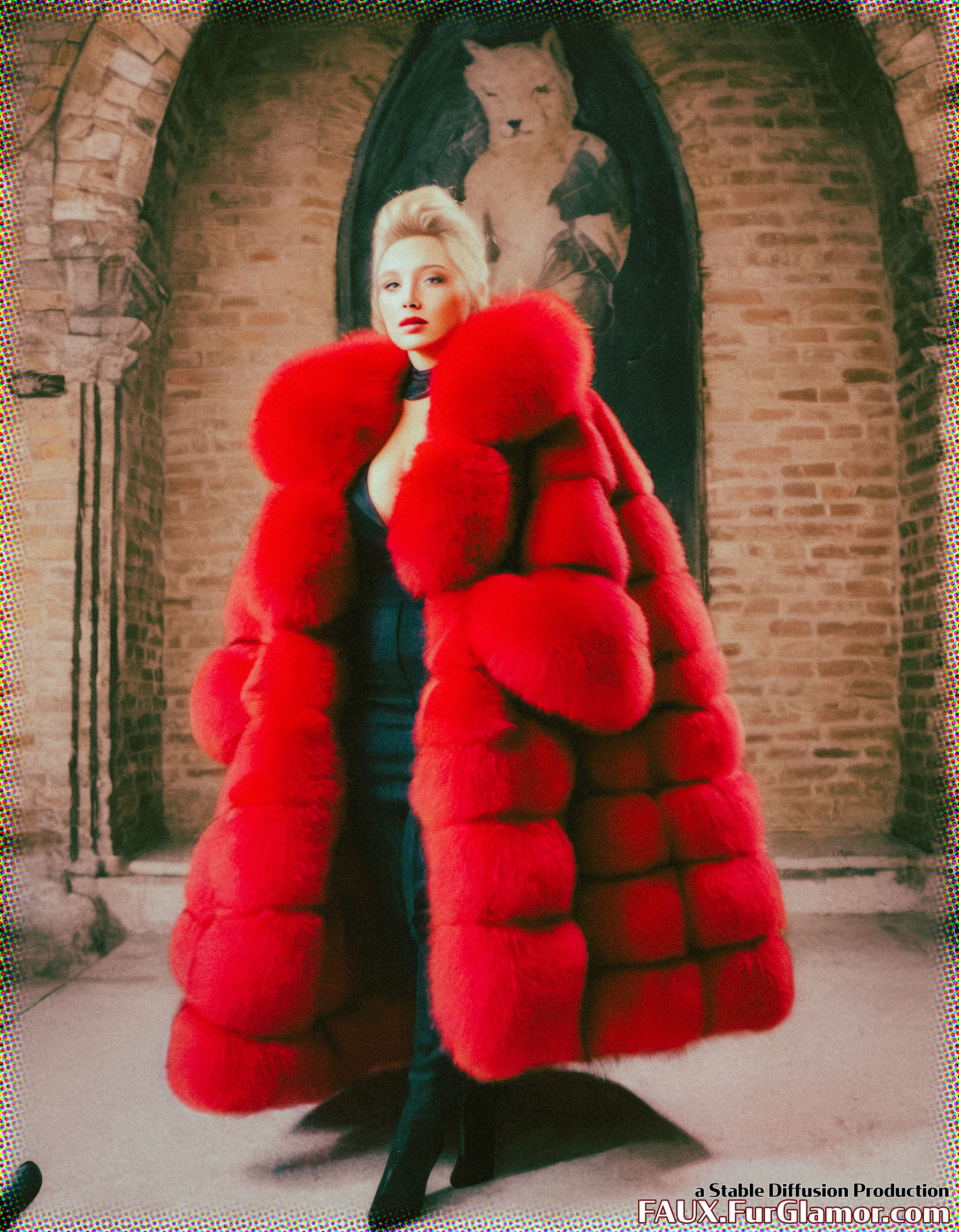 Stable Diffusion Render of Florence Pugh in a Fur Coat