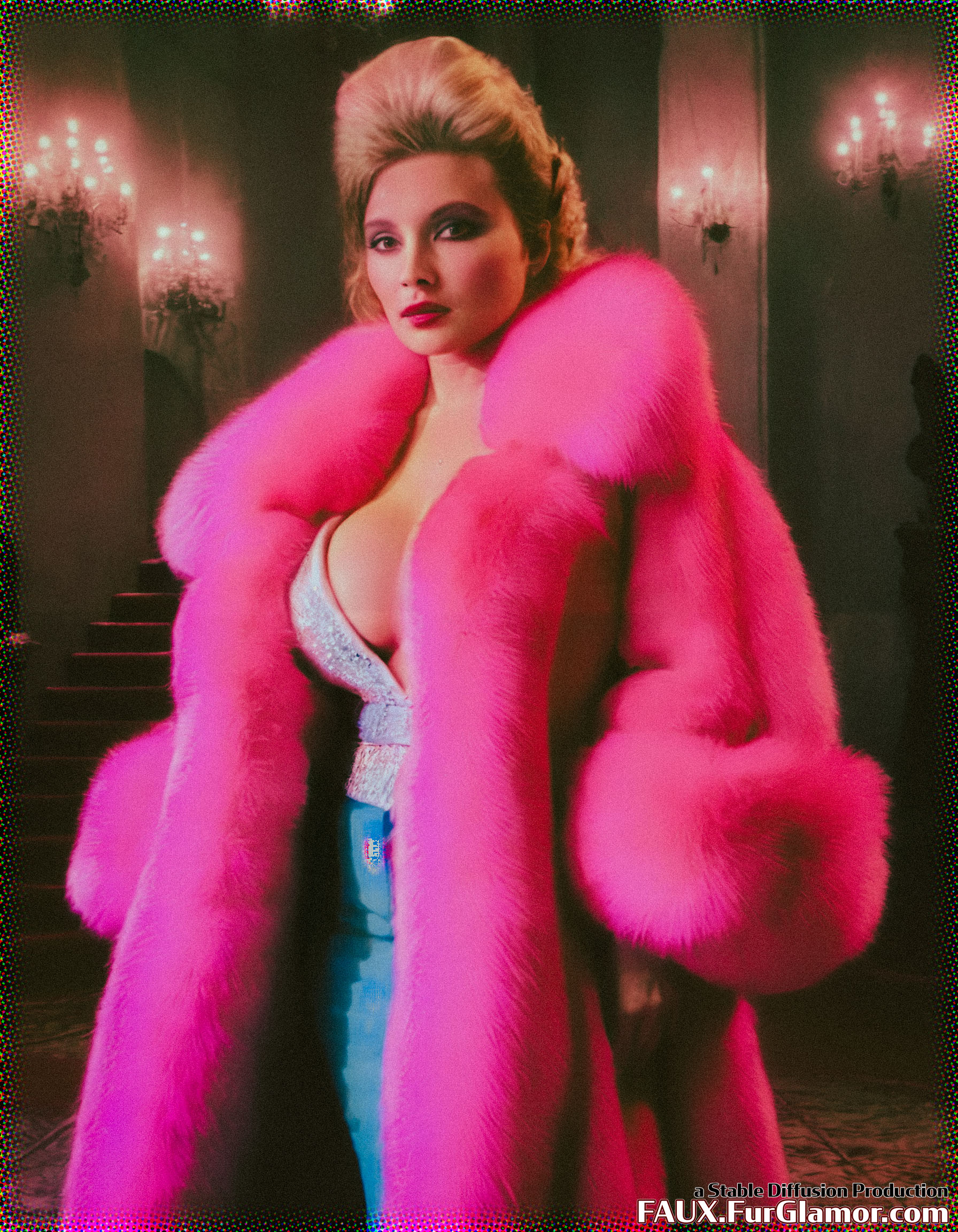 Stable Diffusion Render of Florence Pugh in a Fur Coat