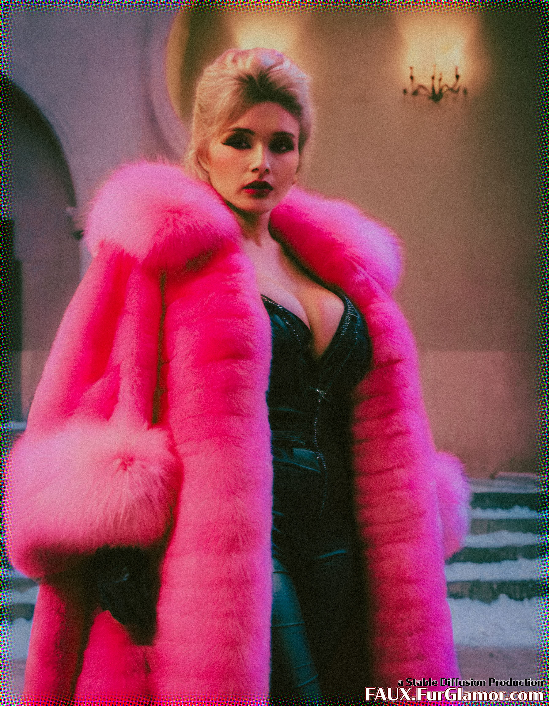 Stable Diffusion Render of Florence Pugh in a Fur Coat
