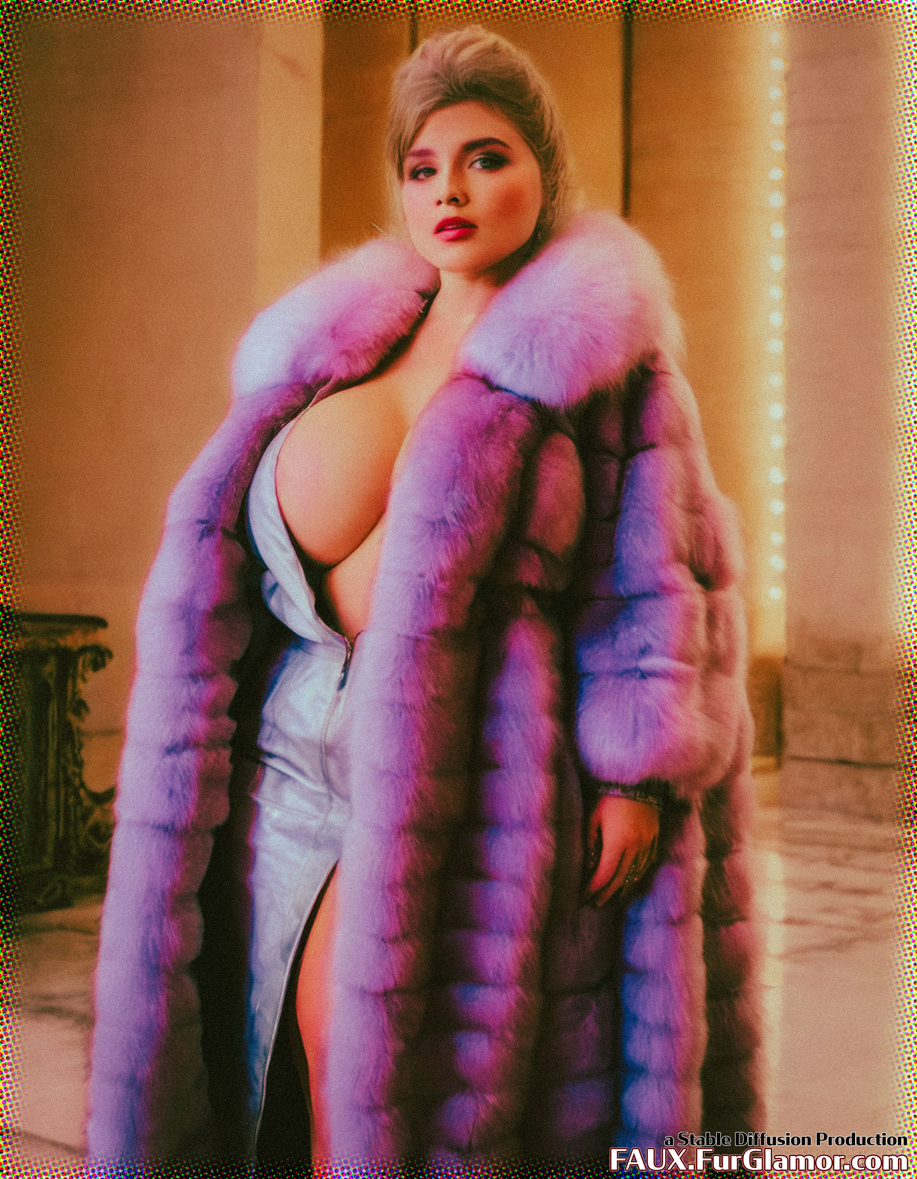 Stable Diffusion Render of Florence Pugh in a Fur Coat