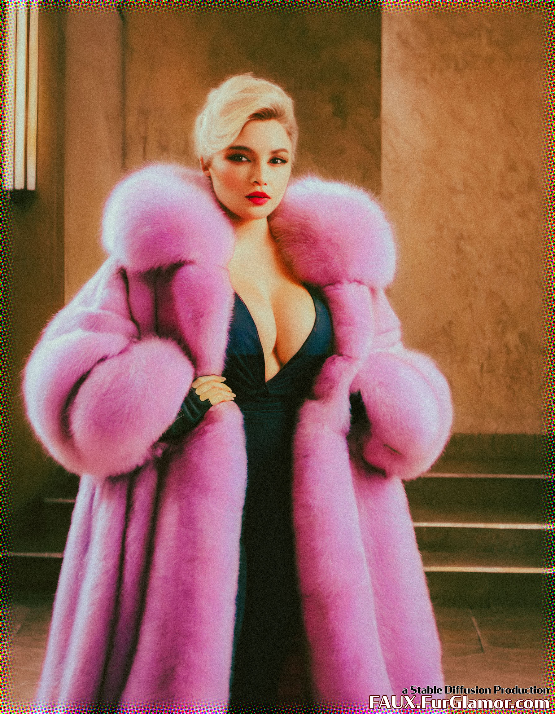 Stable Diffusion Render of Florence Pugh in a Fur Coat