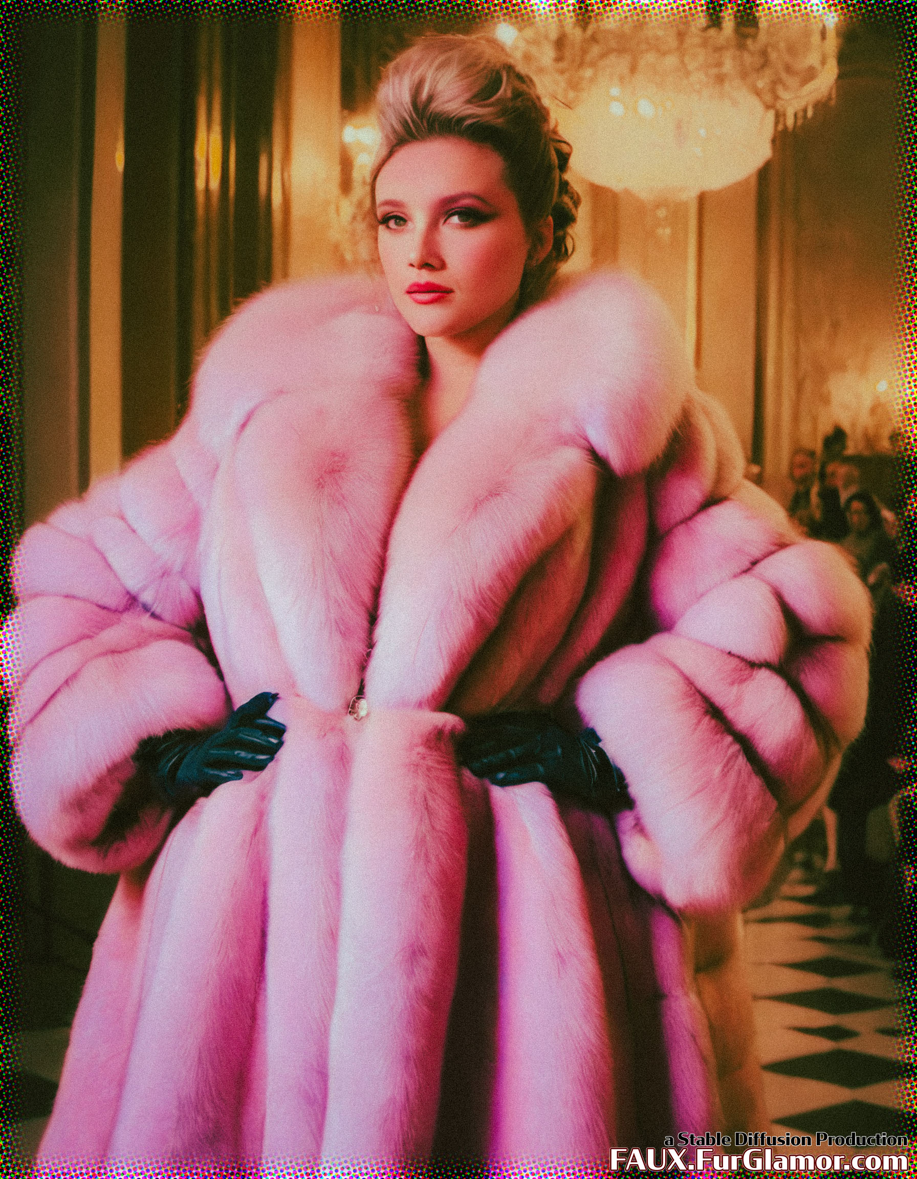 Stable Diffusion Render of Florence Pugh in a Fur Coat